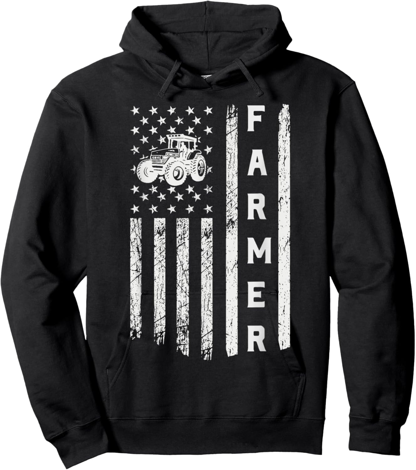 Flag With Tractor Patriotic Farmer Kids Men Hoodie - Hoodie | Black