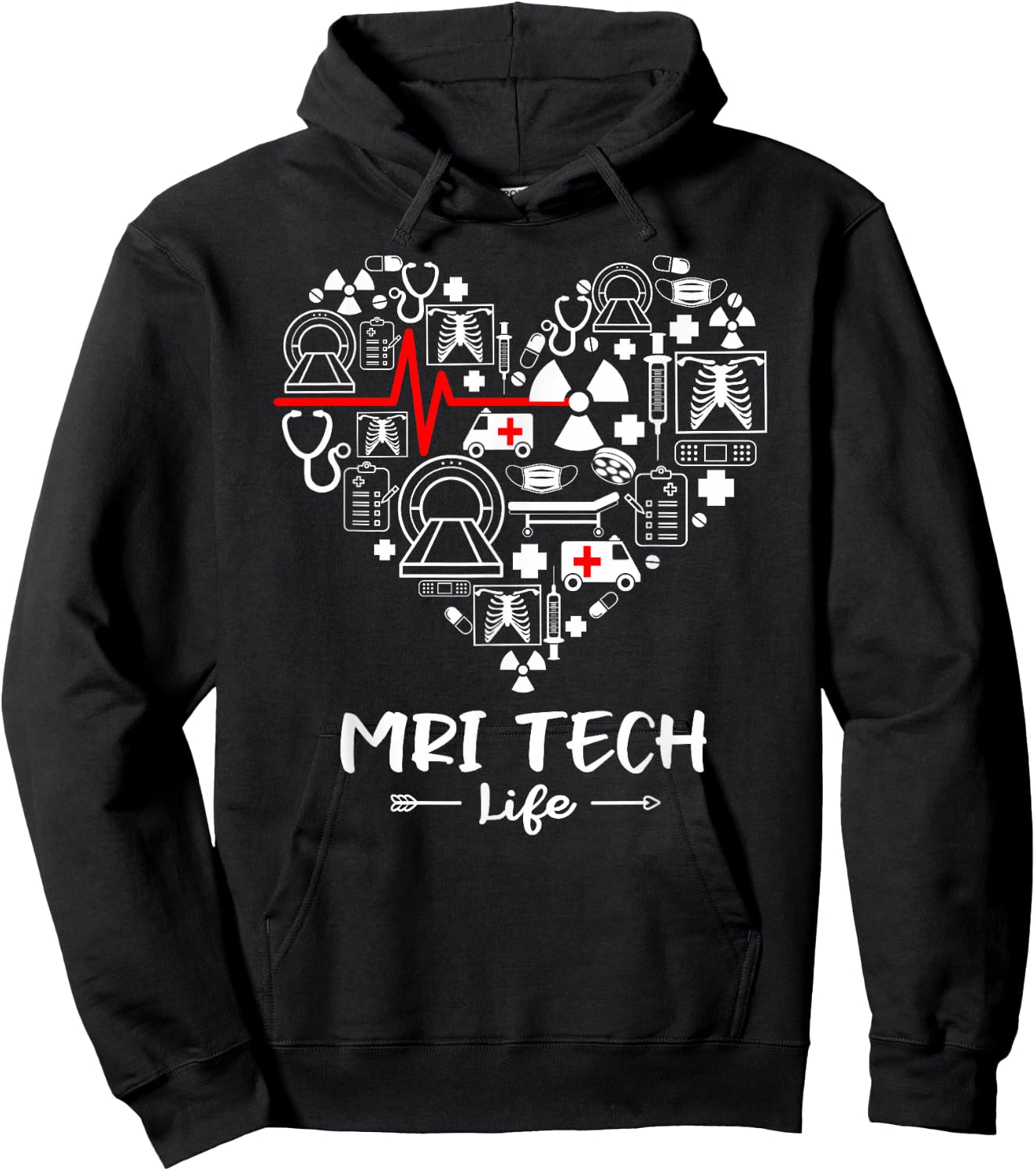 MRI Tech Life Heart Funny Technologist Hoodie - Hoodie | Black