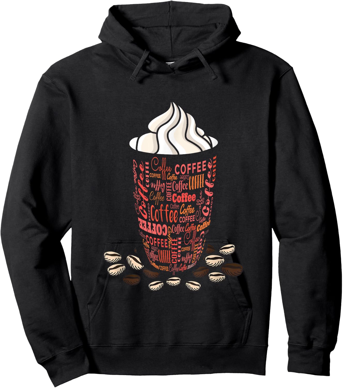 Coffee Bean Funky Whipped Cream Iced Coffee Lover Coffee Cup Hoodie - Hoodie | Black