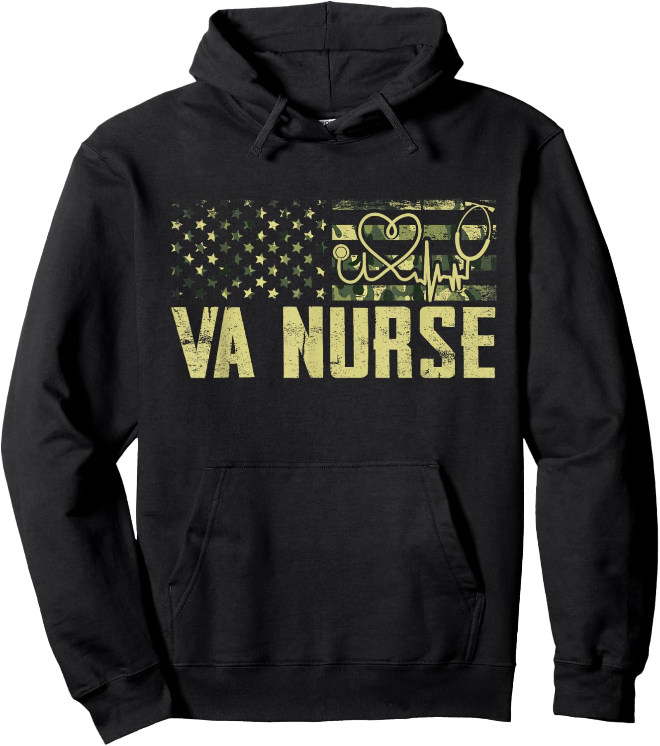 VA Nurse Camouflage USA Flag Patriotic Nurse Week Women Men Hoodie - Hoodie | Black