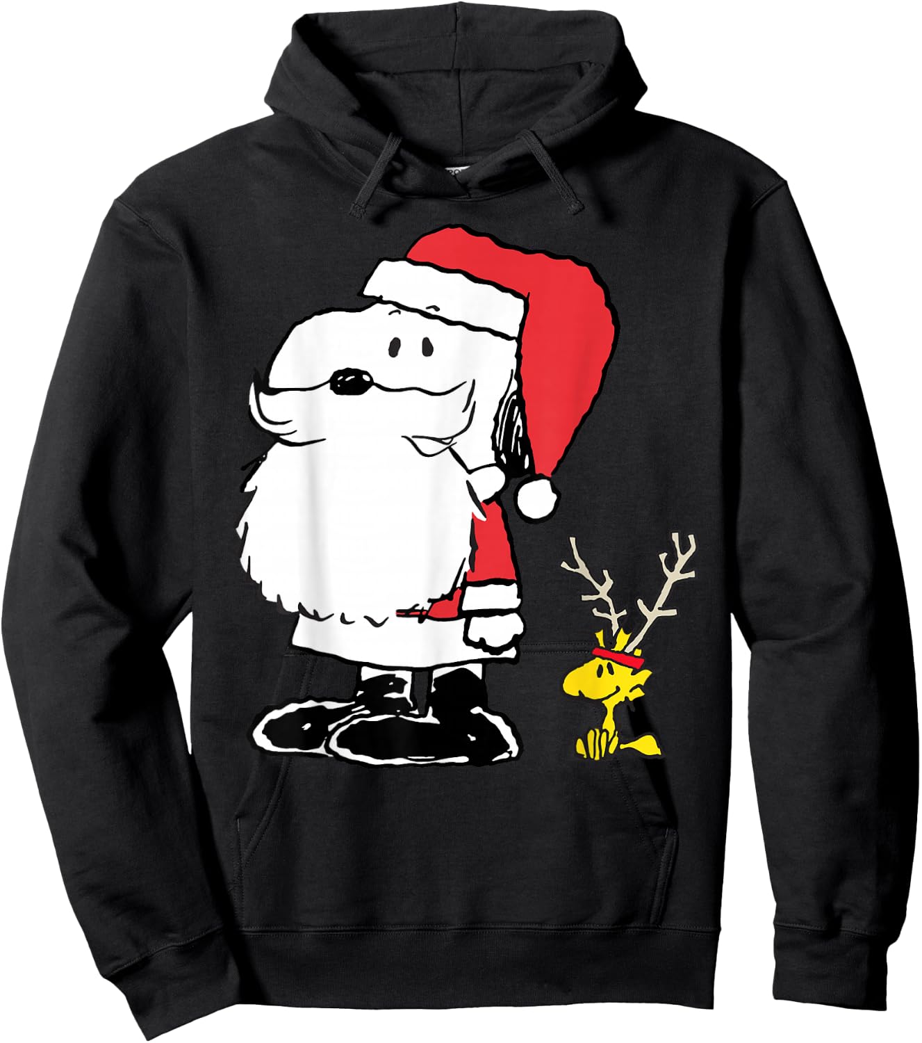 Peanuts Holiday Snoopy Woodstock Antlers Santa Short Sleeve Hoodie - Hoodie | Black