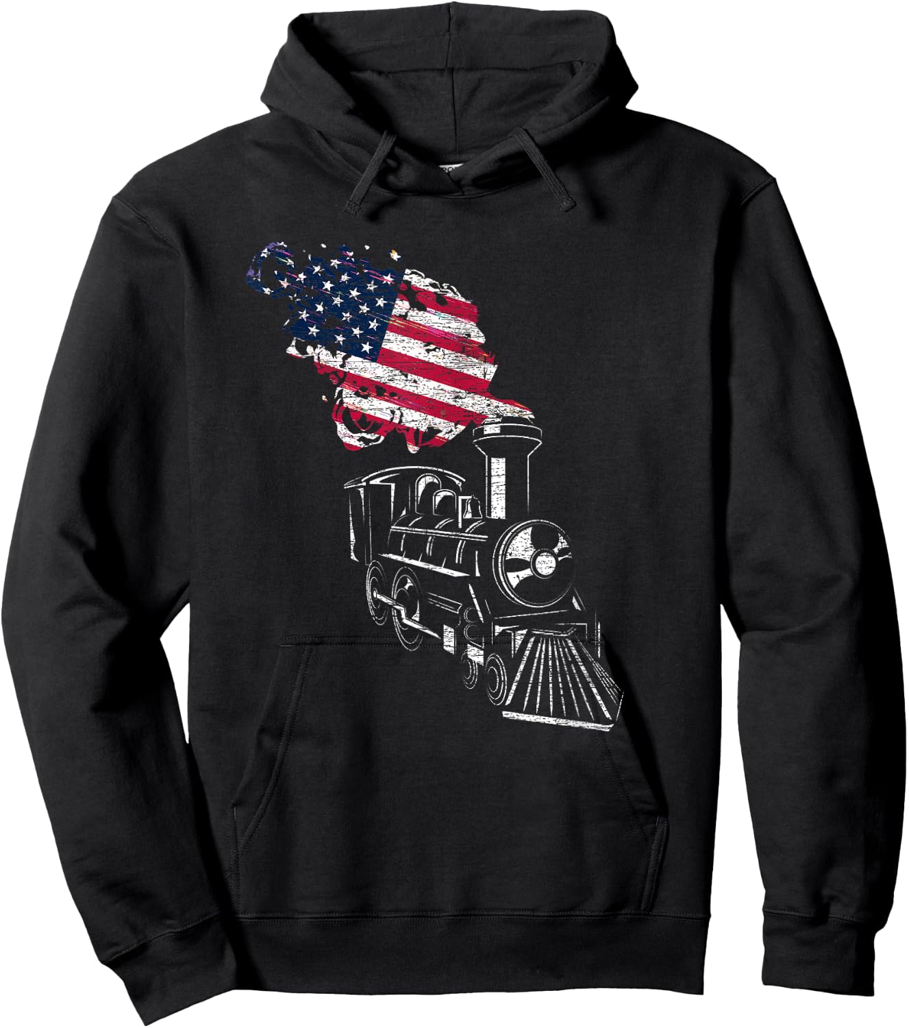 Locomotive US Flag Railroad Model Train Patriotic Train Women Girls Kids Men Hoodie - Hoodie | Black