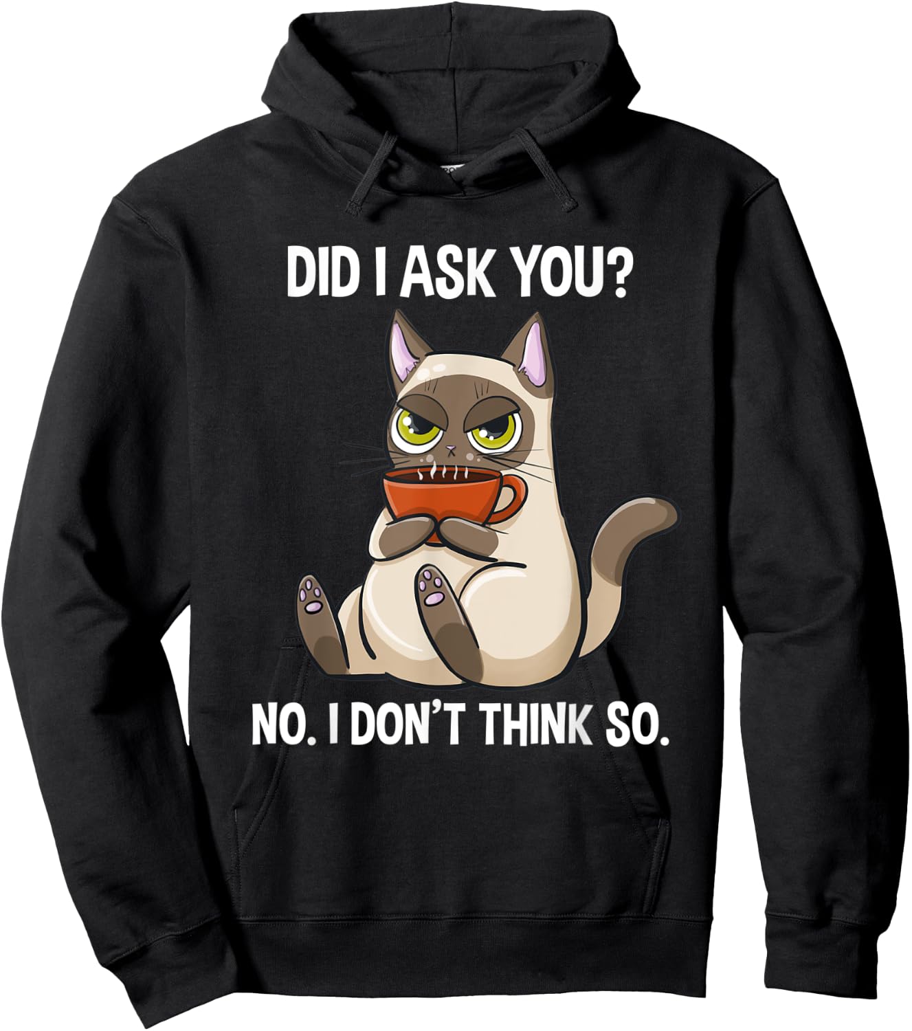 Did I Ask You No I Don't Think So Funny Sarcastic Coffee Cat Women Hoodie - Hoodie | Black