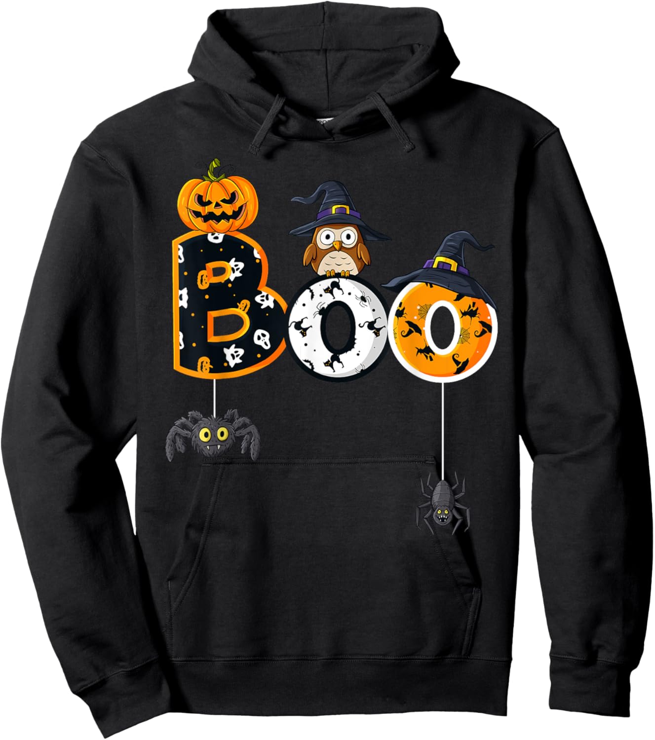 Halloween Boo Owl With Witch Hat Spiders Boys Girls Kids Hoodie - Hoodie | Black