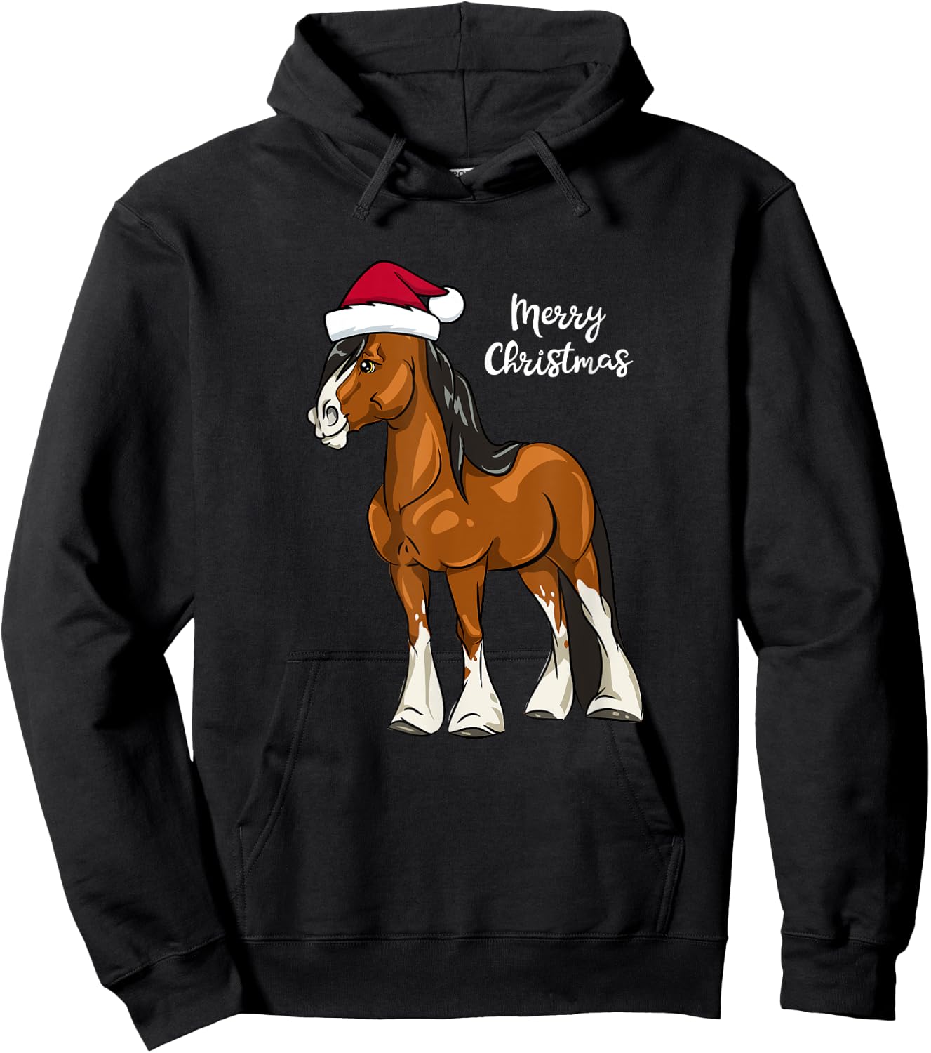 Cute Cartoon Clydesdale Draft Horse Christmas Hoodie - Hoodie | Black