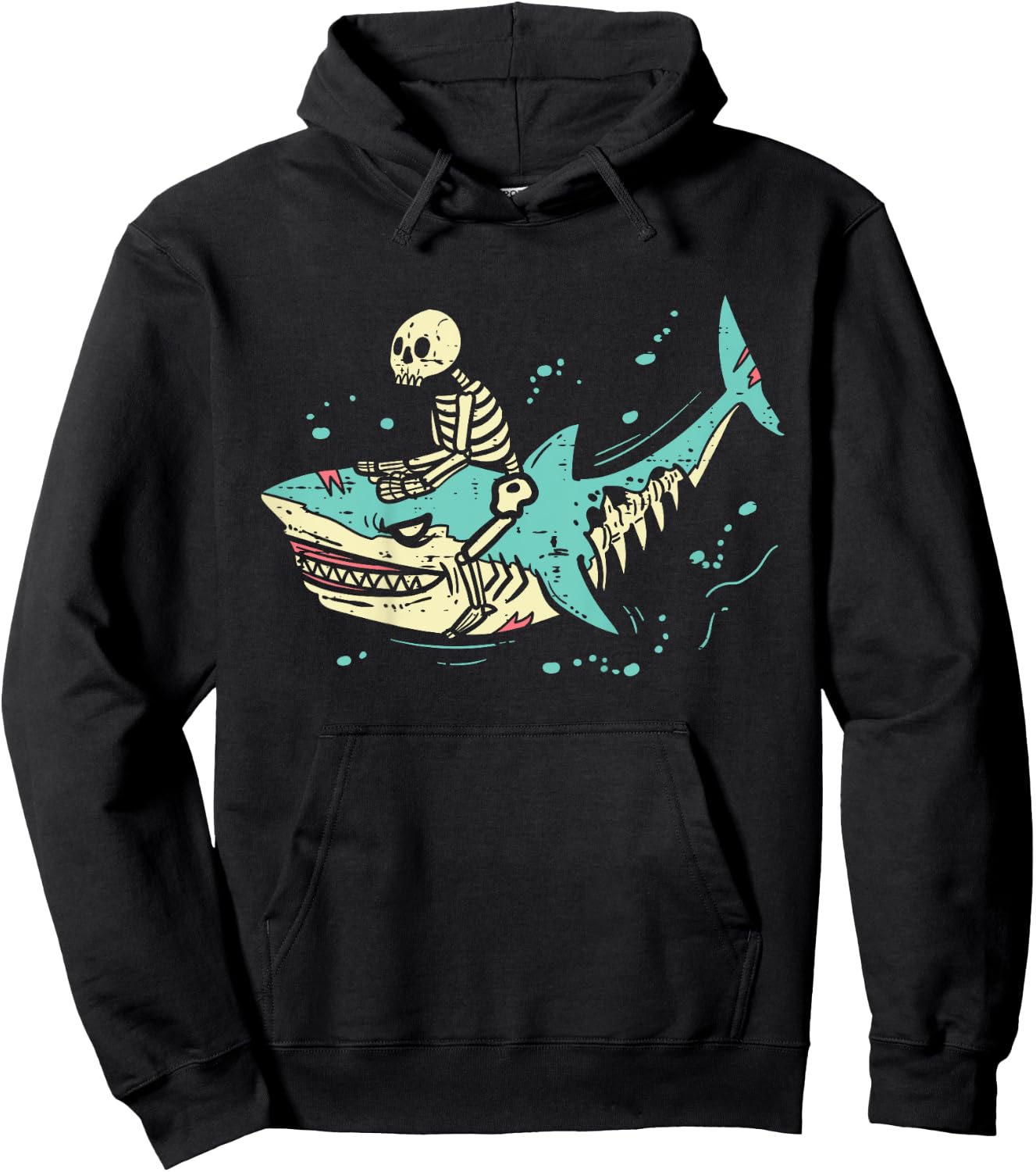 Kids Skeleton Riding Shark Spooky Halloween Toddler Boys Kids Hoodie - Hoodie | Black
