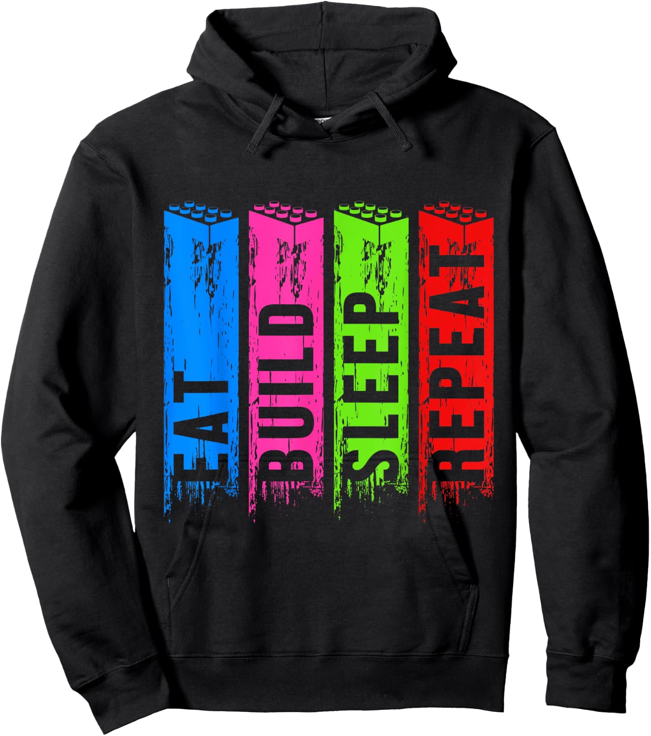 Eat Build Sleep Construction Master Builder Building Blocks Hoodie - Hoodie | Black