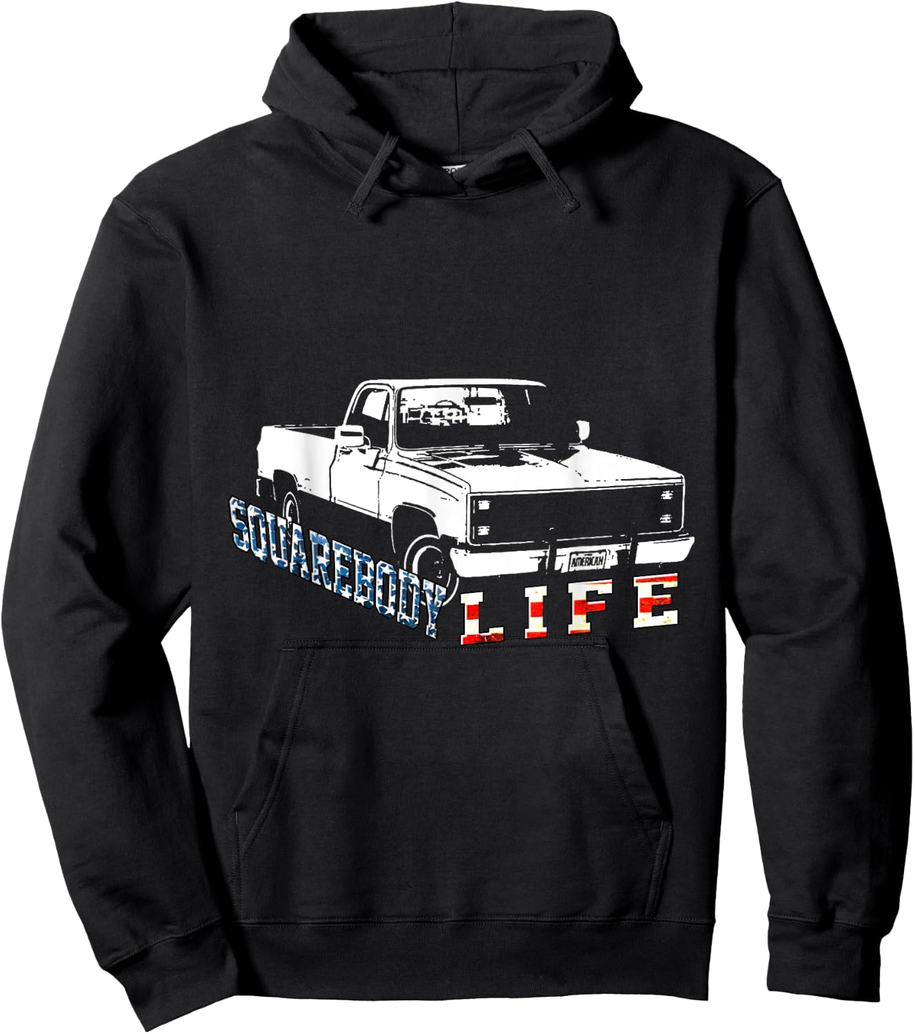 Squarebody American Flag Square Body Truck Girls Kids Men Hoodie - Hoodie | Black