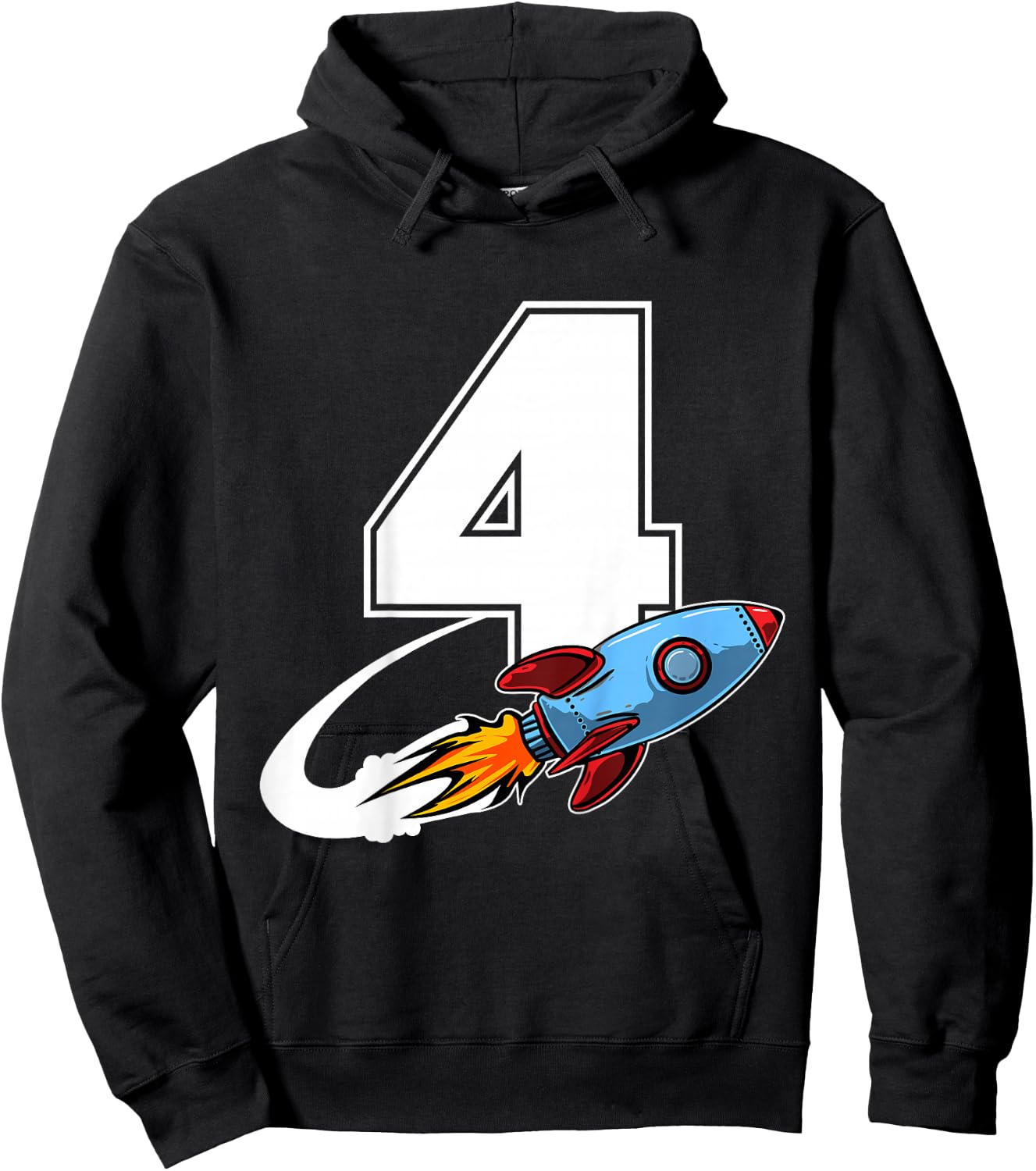 Outer Space 4 Year Old 4th Birthday Four Rocket Ship Party Hoodie - Hoodie | Black