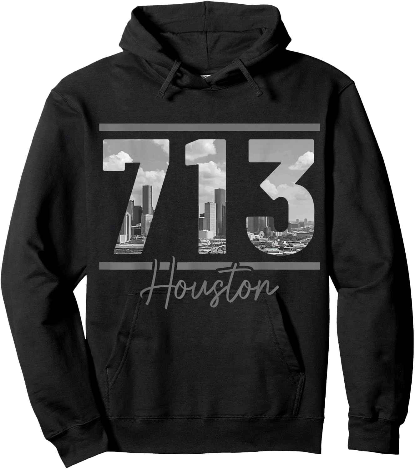 Houston 713 Area Code Skyline Texas Pride Vintage Hoodie - Hoodie | Black