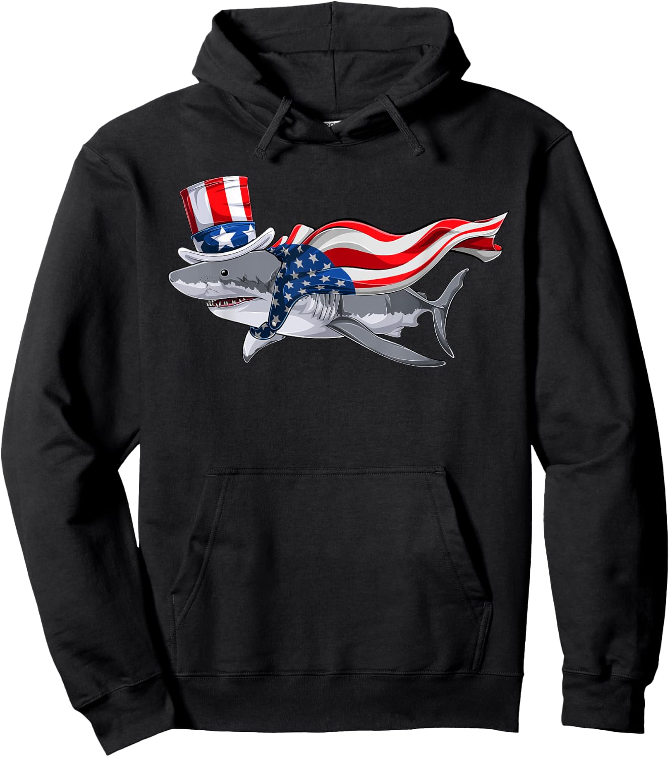 Shark For Boys, Kids American Flag Fourth Of July Hoodie - Hoodie | Black
