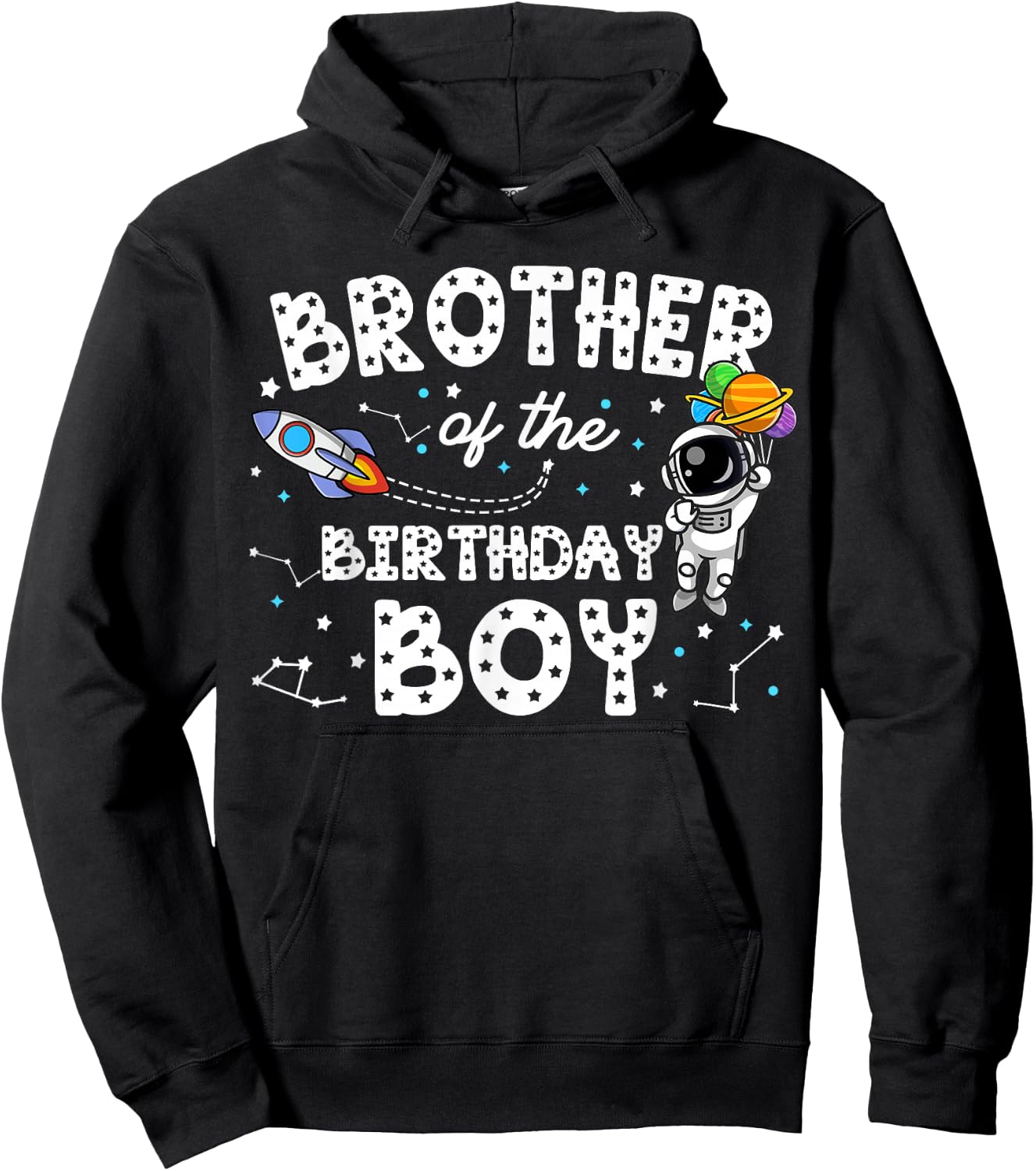 Brother of the Birthday Astronaut Boy Space Theme Birthday Hoodie - Hoodie | Black