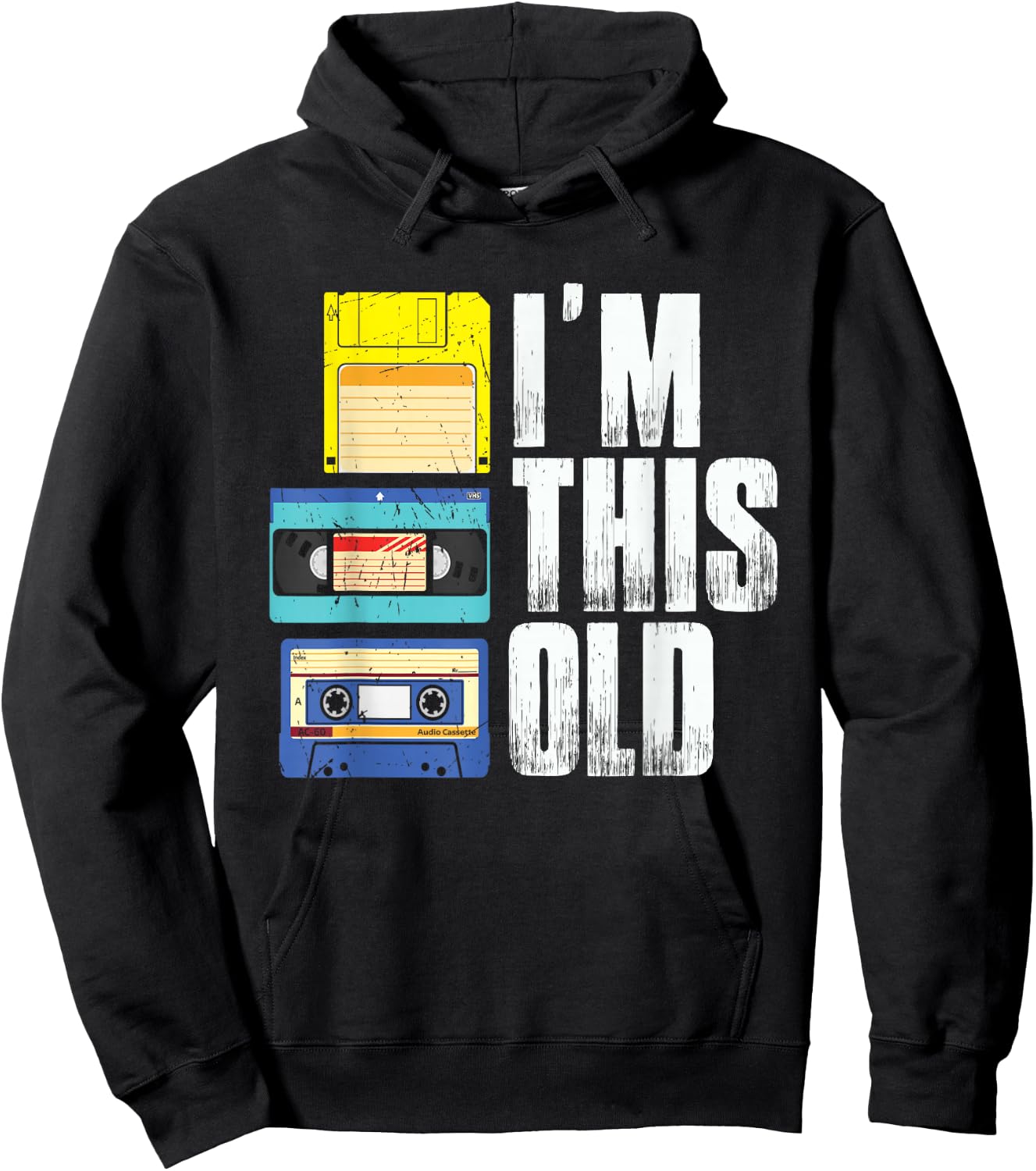 I'm This Old Retro Vintage Cassette Tape Floppy Disk & VHS Hoodie - Hoodie | Black