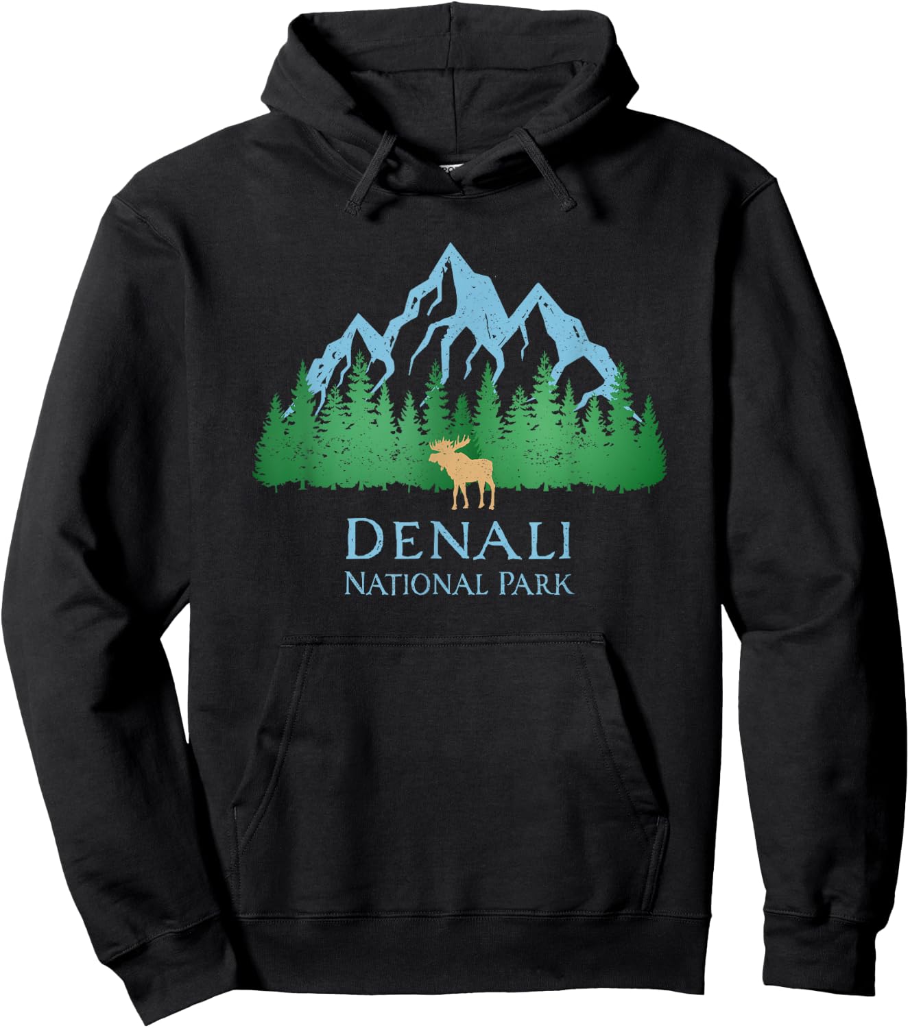 Denali National Park Alaska Mountain Trees Moose Souvenir Hoodie - Hoodie | Black