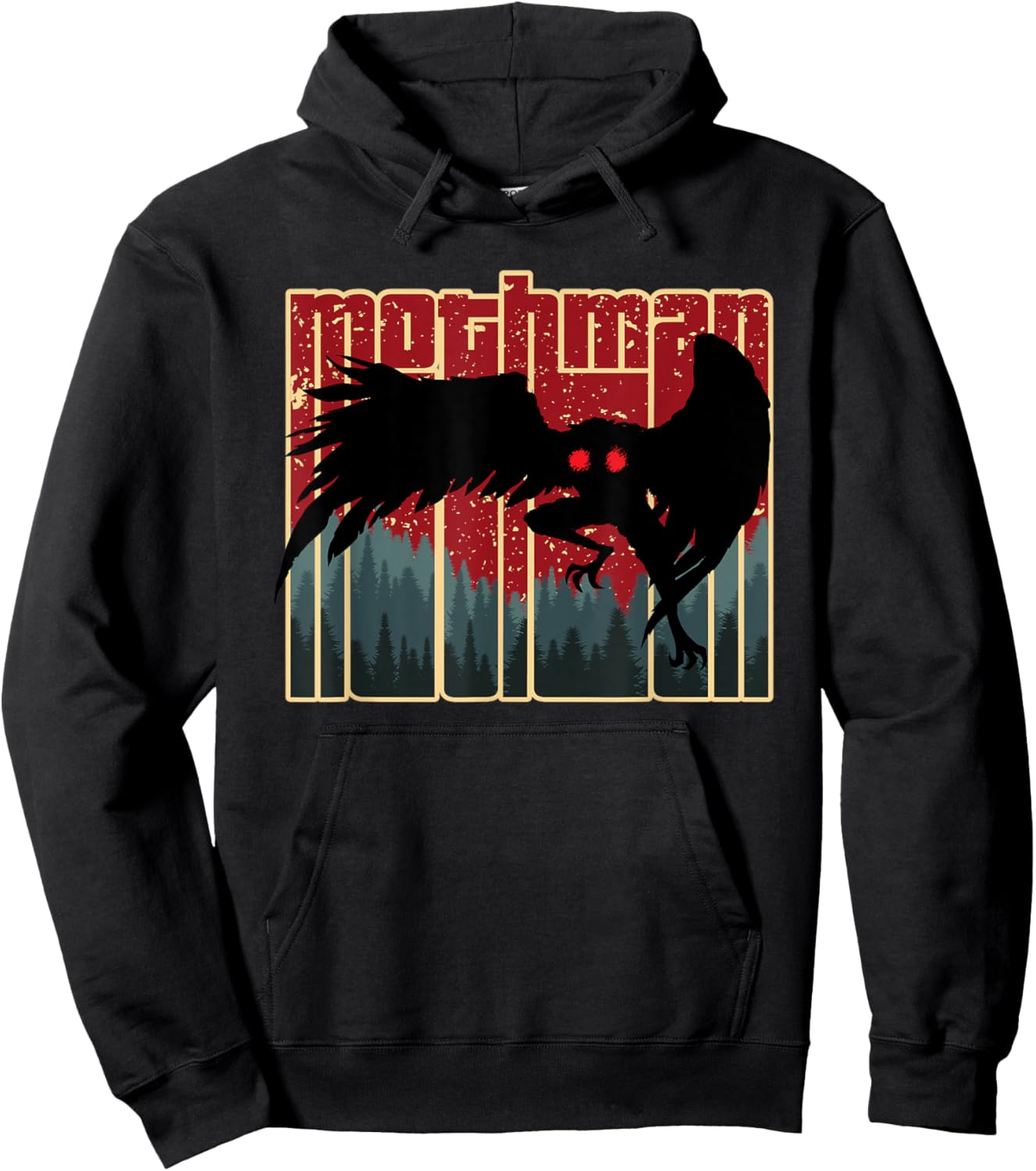 Retro Mothman - Original West Virginia Cryptid Artwork Hoodie - Hoodie | Black