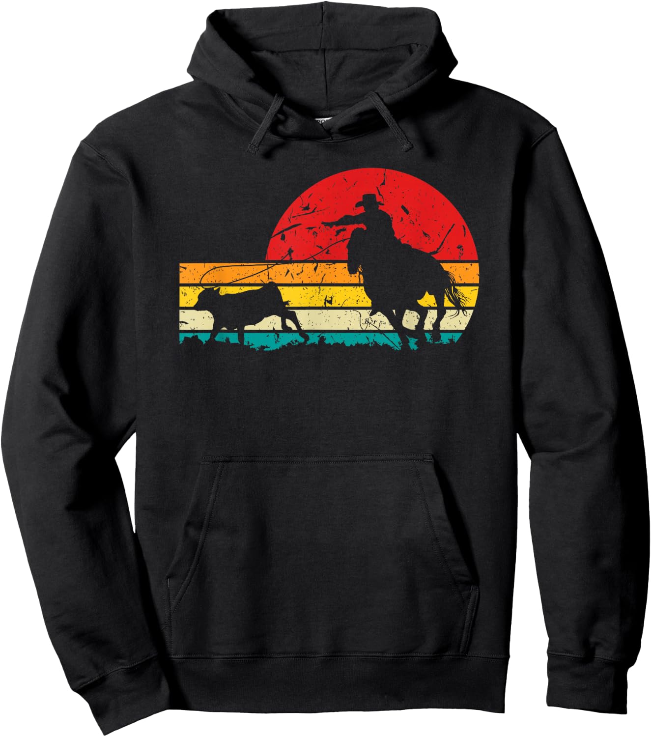 Breakaway Roping Cowboy Retro Rodeo Graphic Calf Roping Hoodie - Hoodie | Black