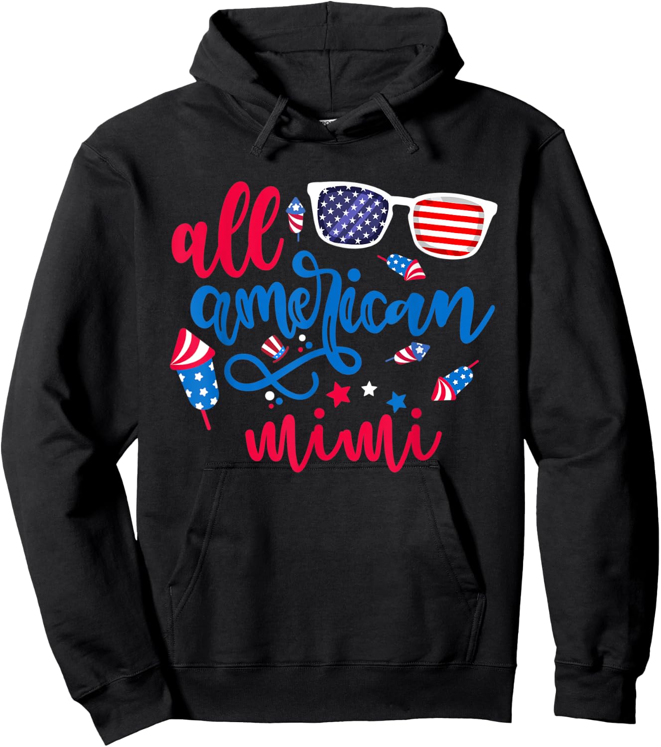 All American Mimi 4th of July Grandma Mama Patriotic Women Hoodie - Hoodie | Black