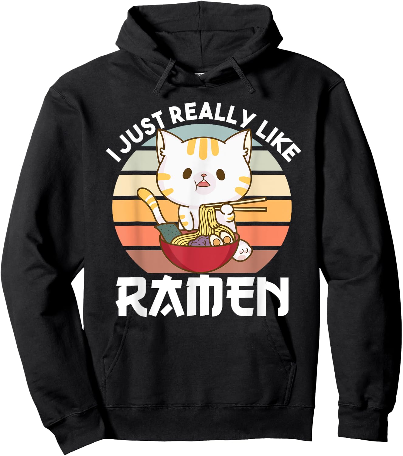 I just really like Ramen Cute Cat Eats Ramen Noodles Hoodie - Hoodie | Black