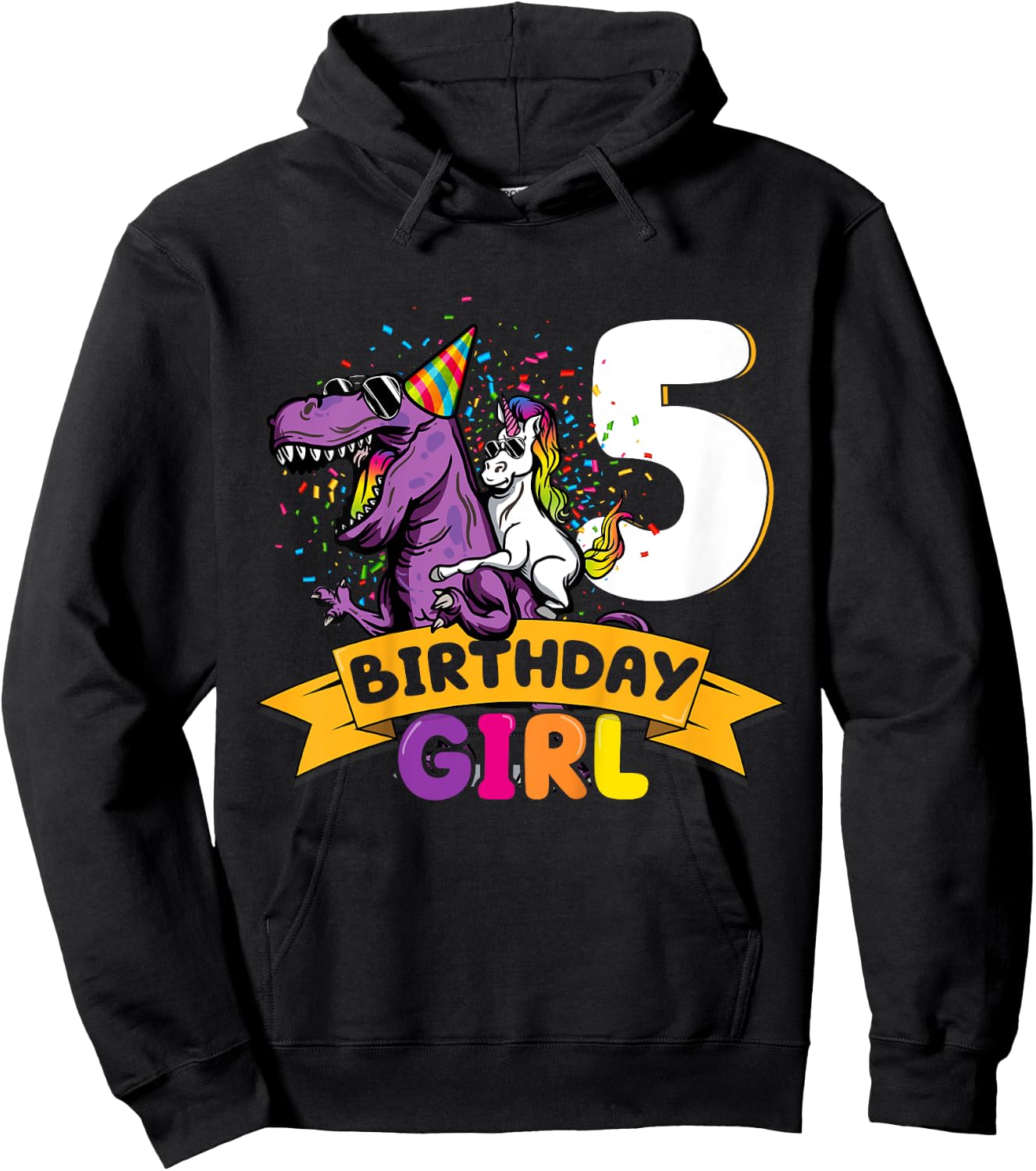 Dinosaur Unicorn 5 Birthday Decoration 5 Dino Girl 5 Years Hoodie - Hoodie | Black