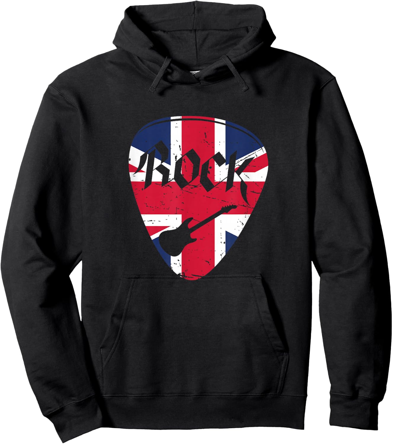 British Flag Rock Guitar Pick - United Kingdom Graphic Art Hoodie - Hoodie | Black