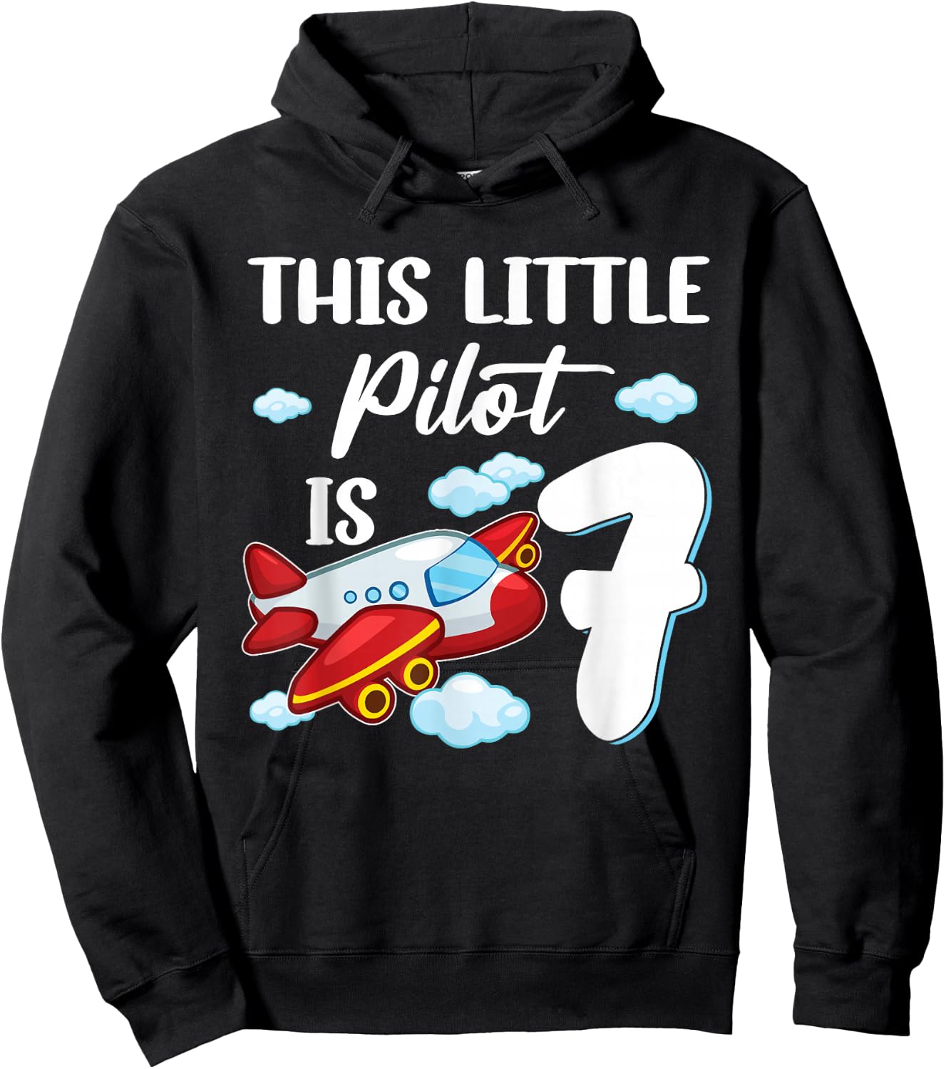 This little Pilot is 7 year old Kids Airplane 7th Birthday Hoodie - Hoodie | Black