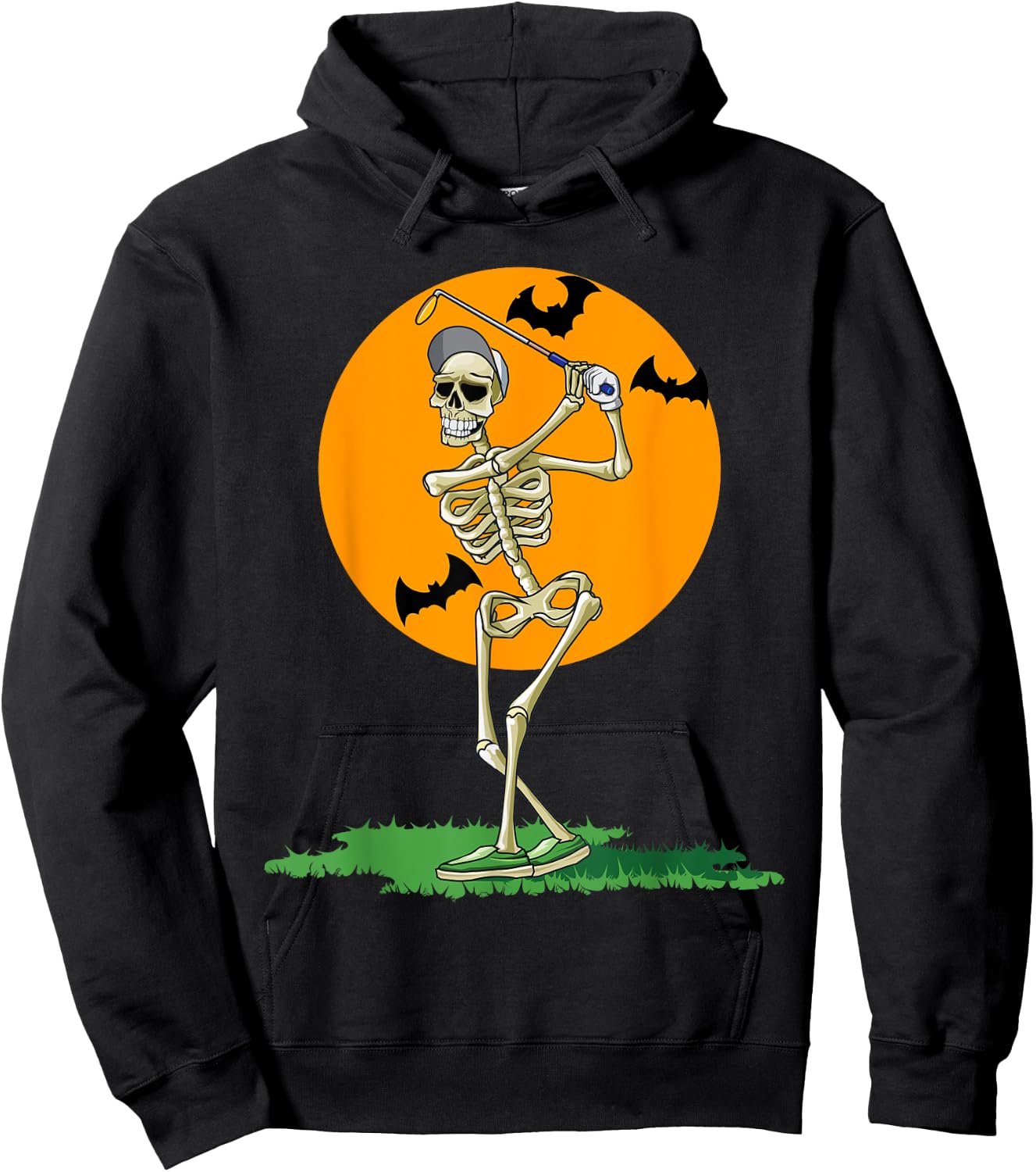 Golfing Skeleton Halloween Men Golf Halloween Golfer Hoodie - Hoodie | Black