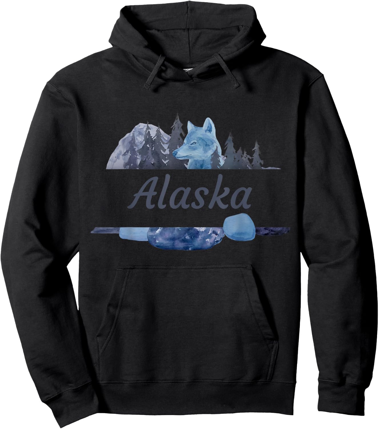 Alaskan Vacation Wolf Design Hoodie - Hoodie | Black