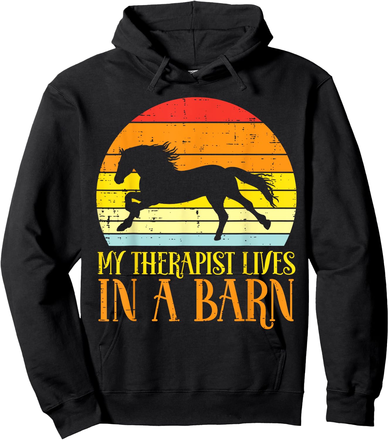 My Therapist Lives In A Barn Sunset Retro Horse Equestrian Hoodie - Hoodie | Black