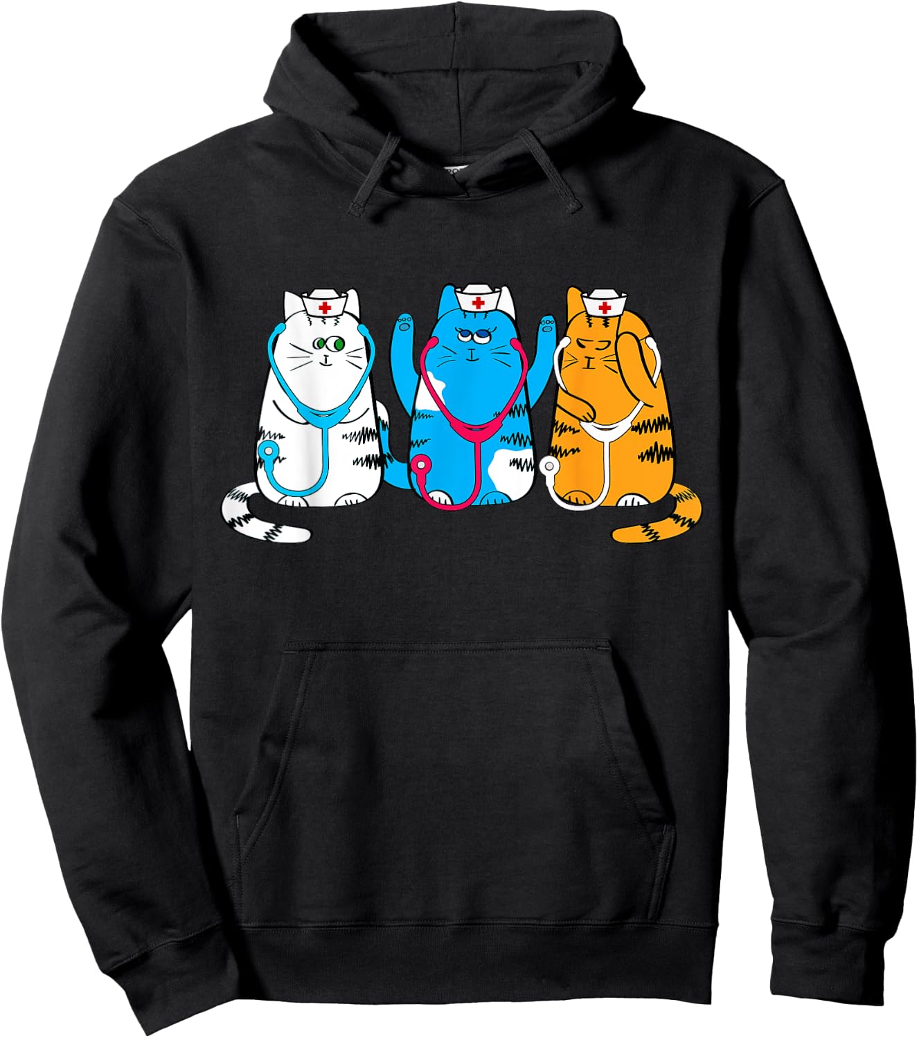 Nurse Cats Cute Nurse Practitioners with Stethoscope Art Hoodie - Hoodie | Black