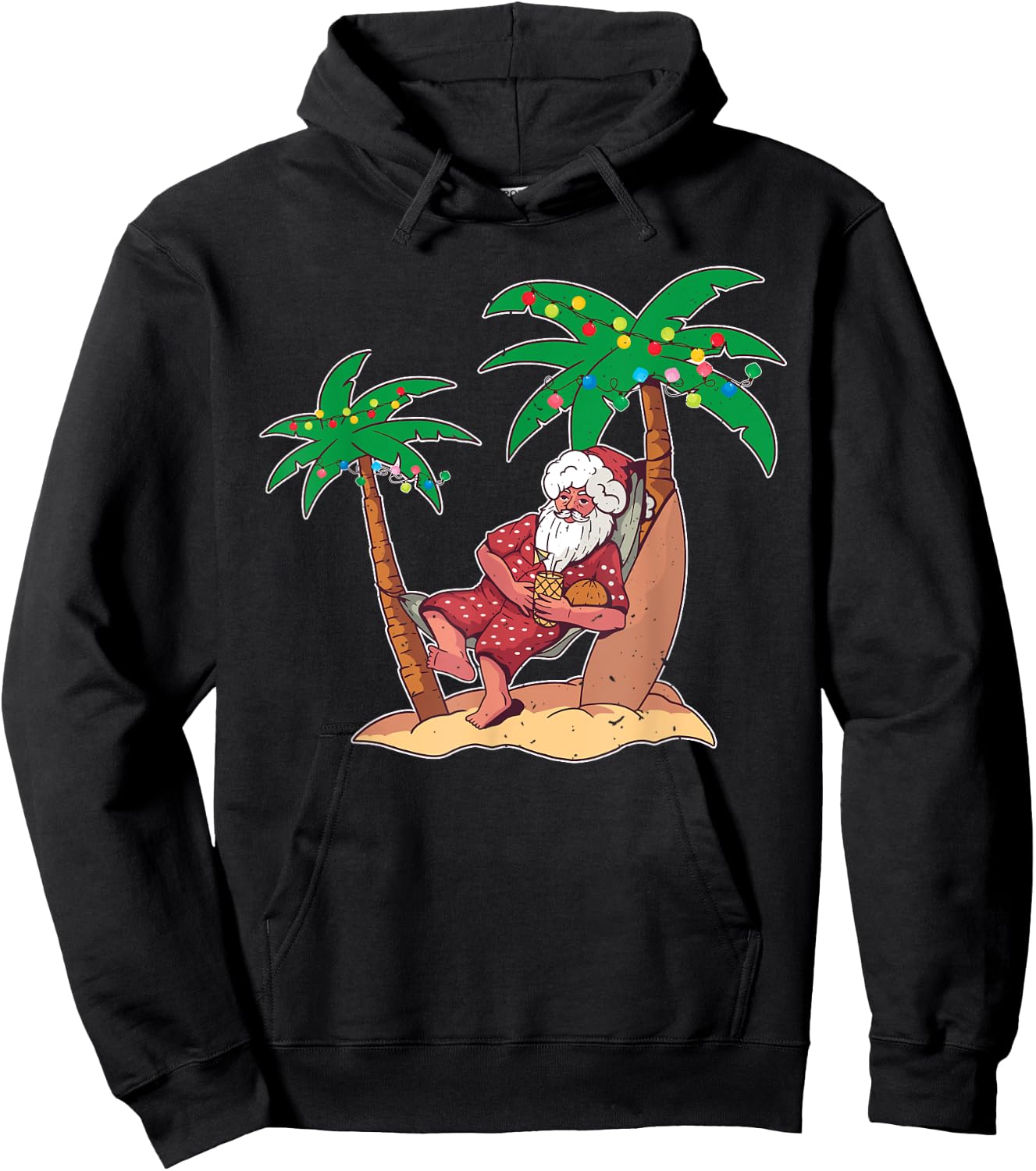 Christmas Beach Palm Tree With Xmas Lights Tropical Santa Women Kids Hoodie - Hoodie | Black