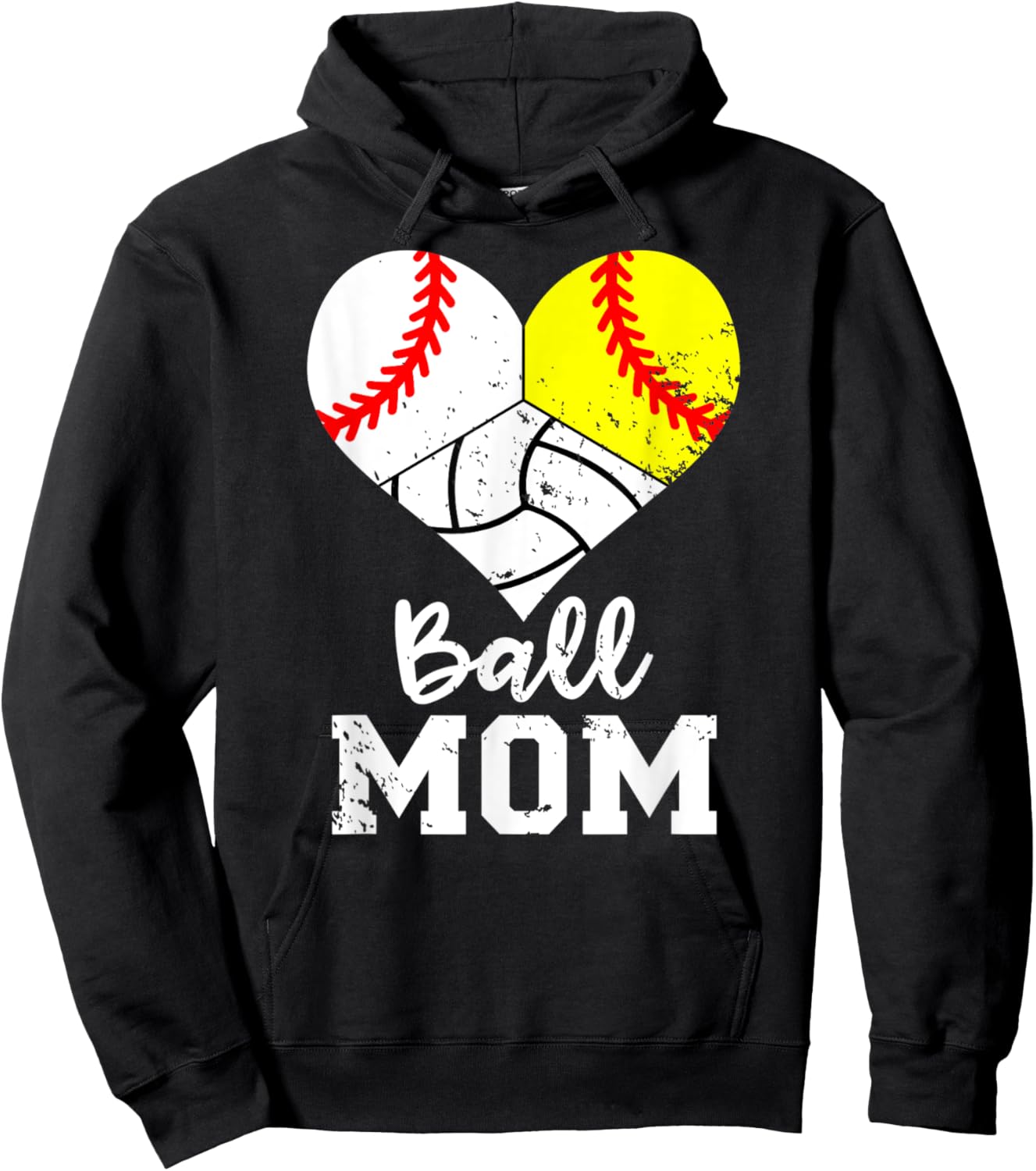 Ball Mom Funny Baseball Softball Volleyball Mom Hoodie - Hoodie | Black