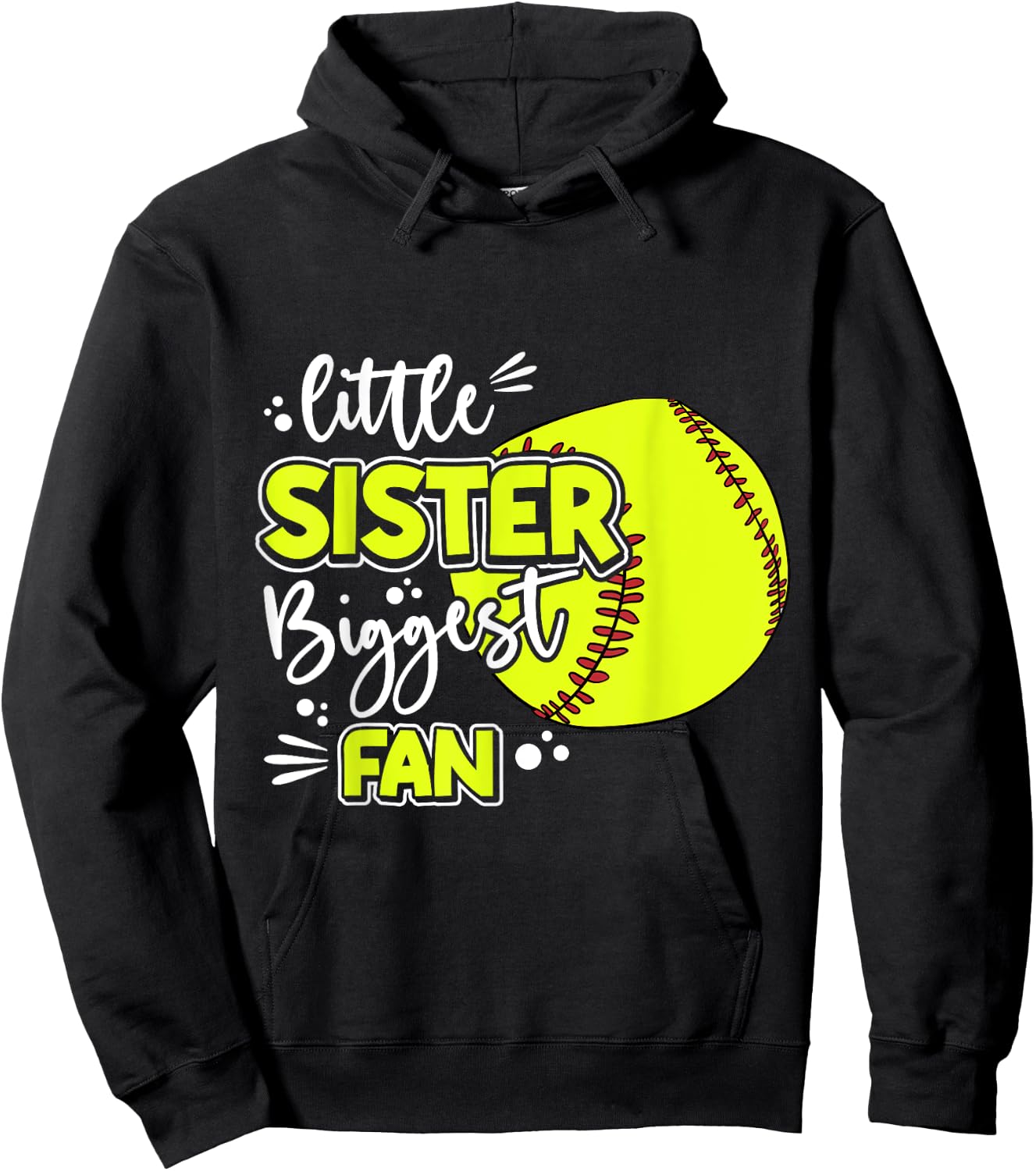 Little Sister Biggest Fan Softball, Softball Girl Hoodie - Hoodie | Black