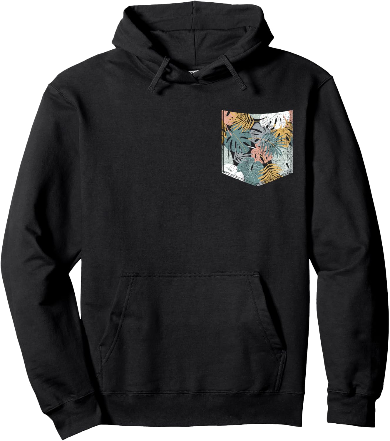 Tropical Monstera Leaves Pattern Pocket Tropical Flower Hoodie - Hoodie | Black