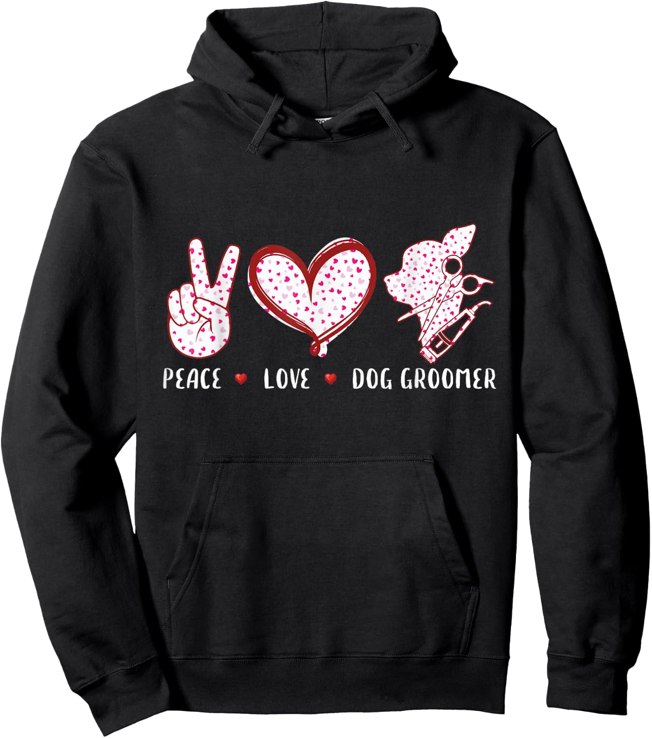 Peace Love dog groomer grooming puppies gifts women Hoodie - Hoodie | Black