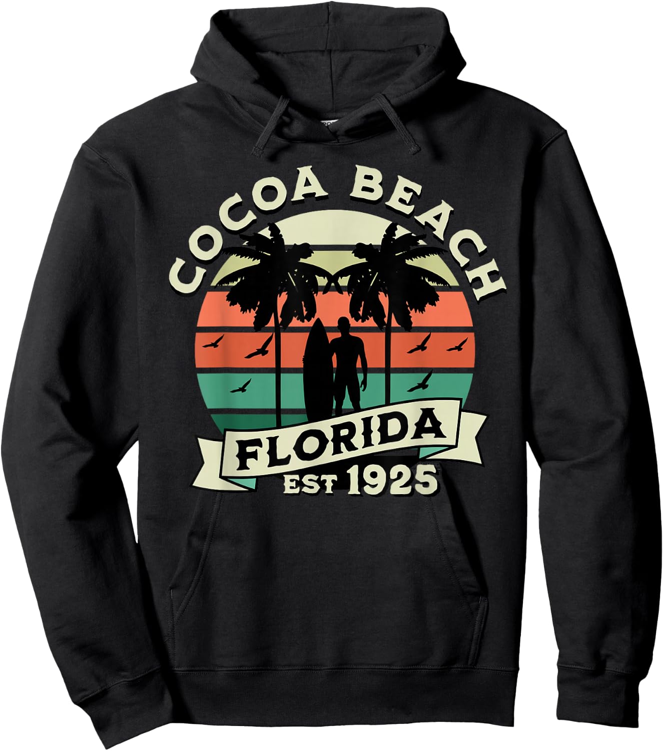Cocoa Florida Beach Surfing Summer Vacation Vintage Hoodie - Hoodie | Black