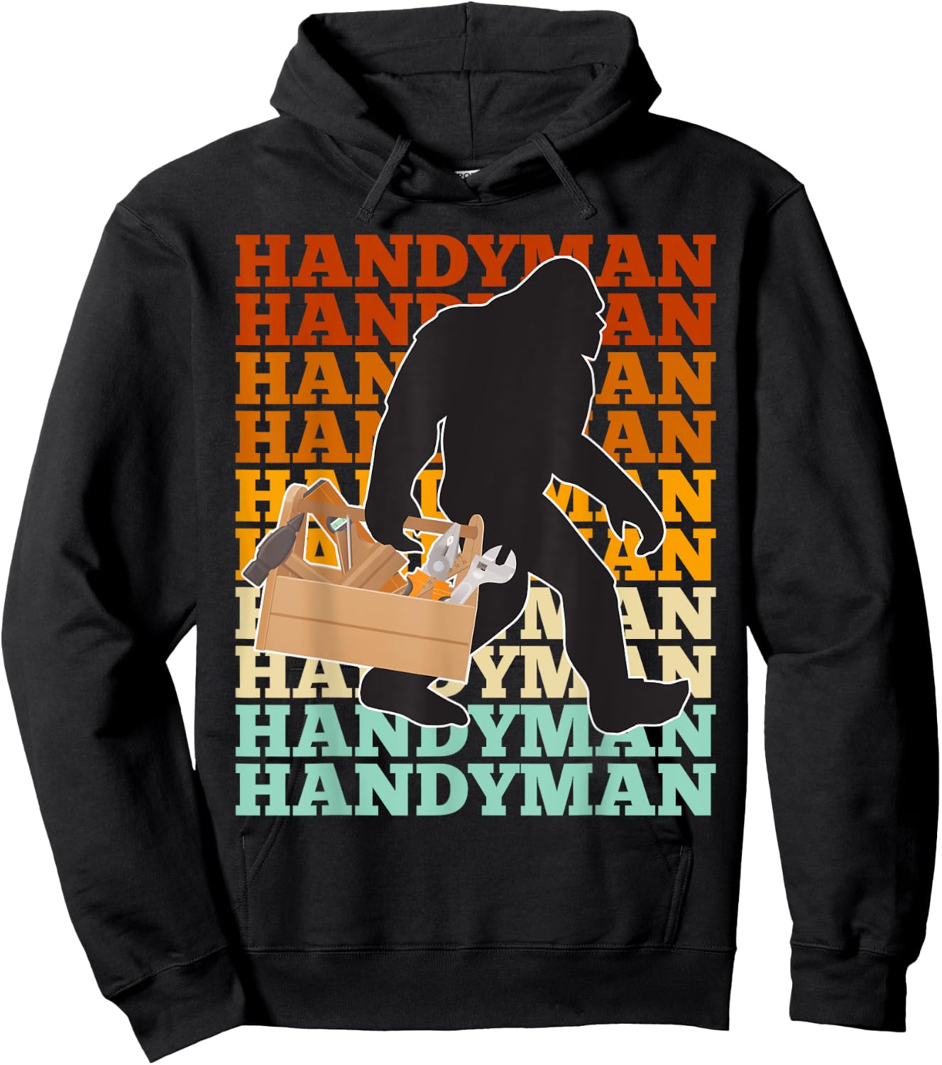 Handyman Bigfoot Retro Tools Toolbox Yeti Sasquatch Hoodie - Hoodie | Black