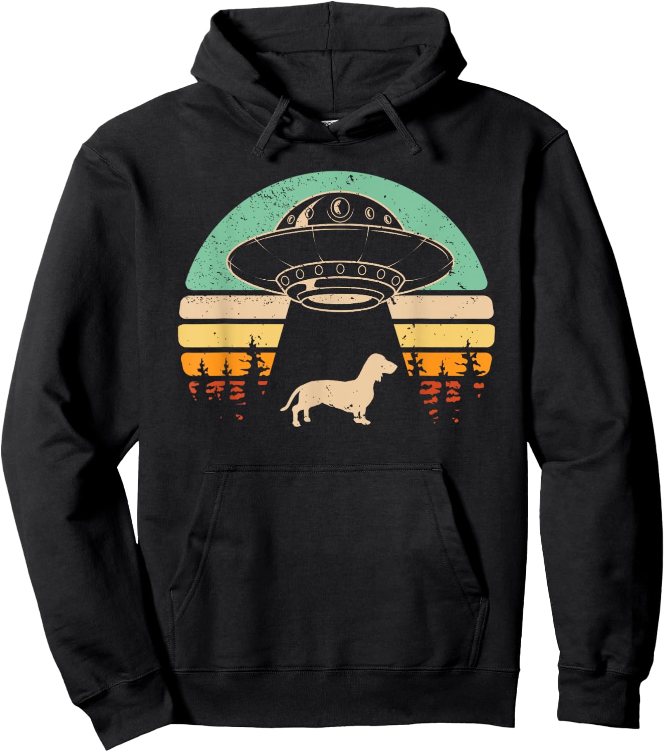 Dachshund UFO Abduction Alien Spaceship Abducting Wiener Dog Hoodie - Hoodie | Black