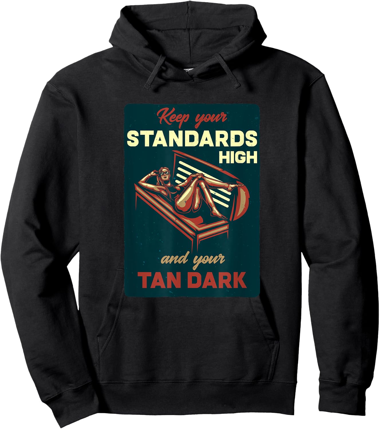 Vintage Advertising Sign Print, Dark Tan Solarium Hoodie - Hoodie | Black