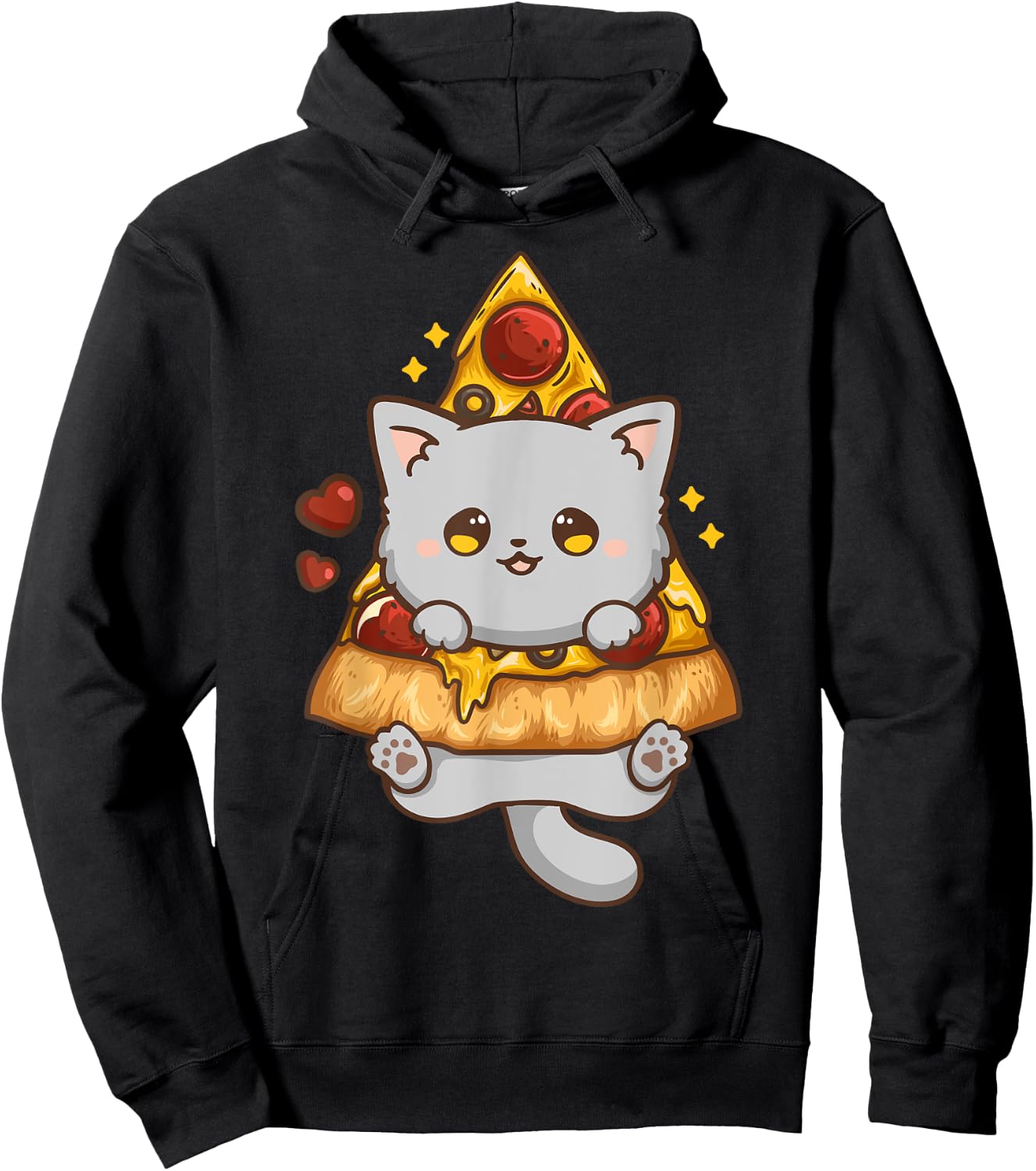 Cute Kawaii Cat Pizza Anime Men Women Girls Kids Hoodie - Hoodie | Black