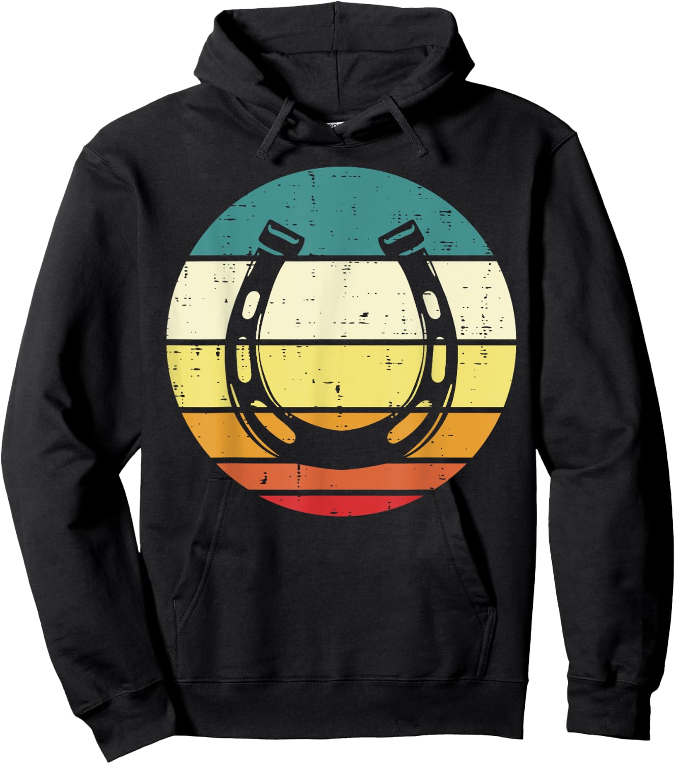 Horseshoe Sunset Retro Horse Horseback Riding Equestrian Hoodie - Hoodie | Black