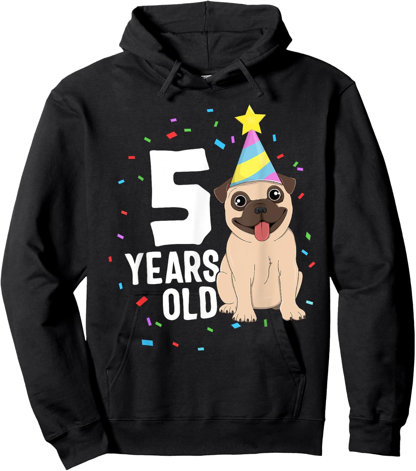 5 Years Old Birthday Pug Dog Lover Party 5th Birthday Kid Hoodie - Hoodie | Black