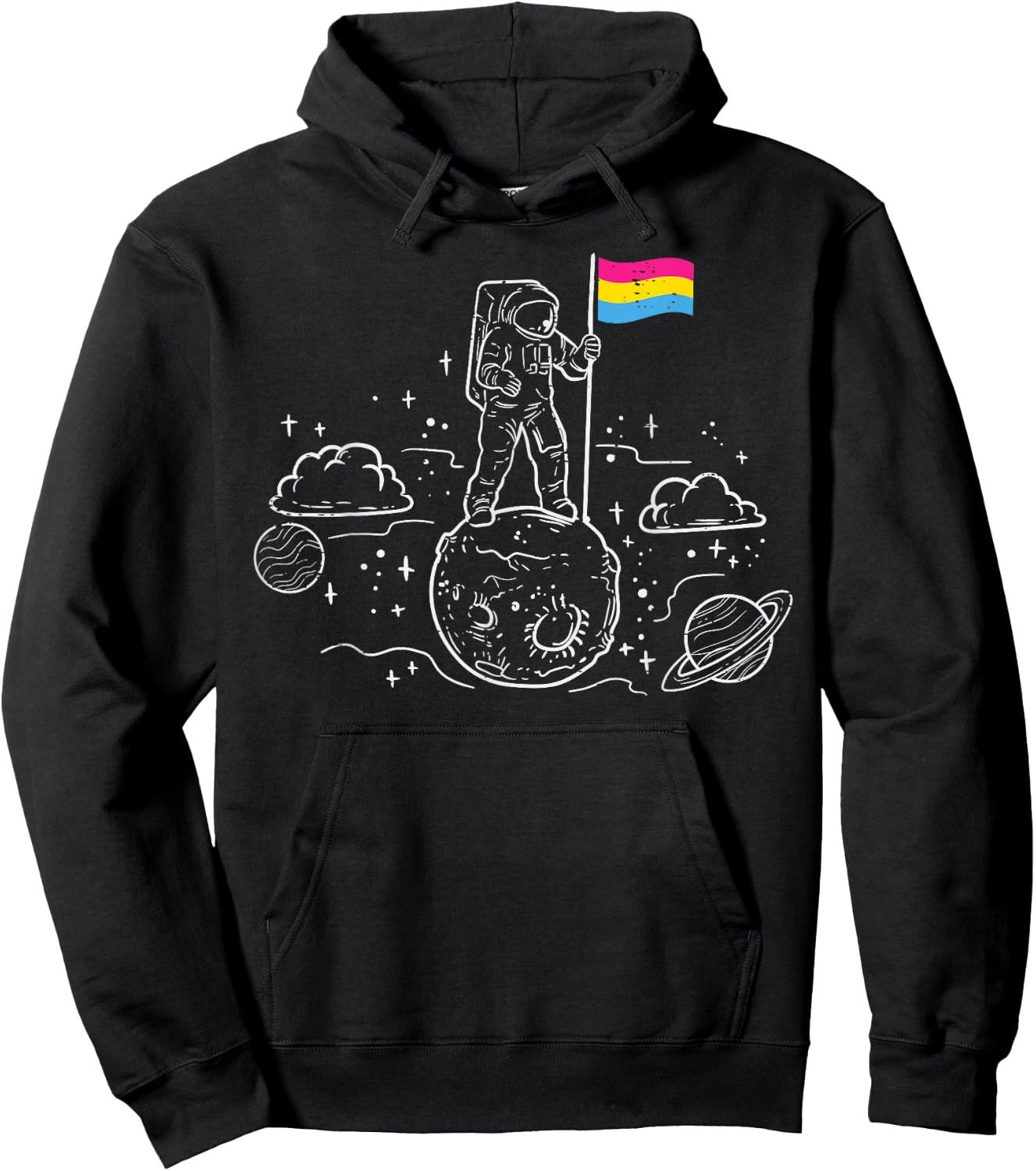 Astronaut On Moon Pansexual Flag Pan Pride Space Men Women Hoodie - Hoodie | Black