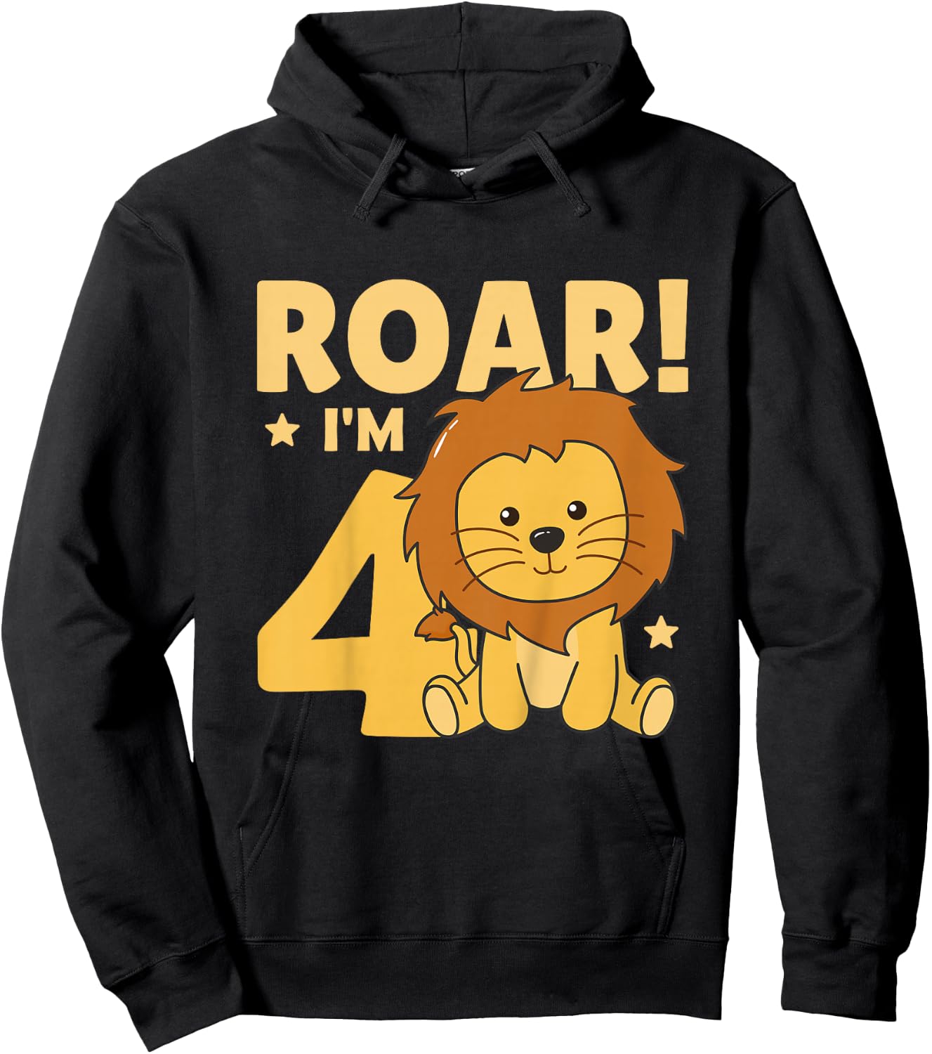 Kids Children 4th Birthday Lion 4 Years Old Young Boy Lion Hoodie - Hoodie | Black