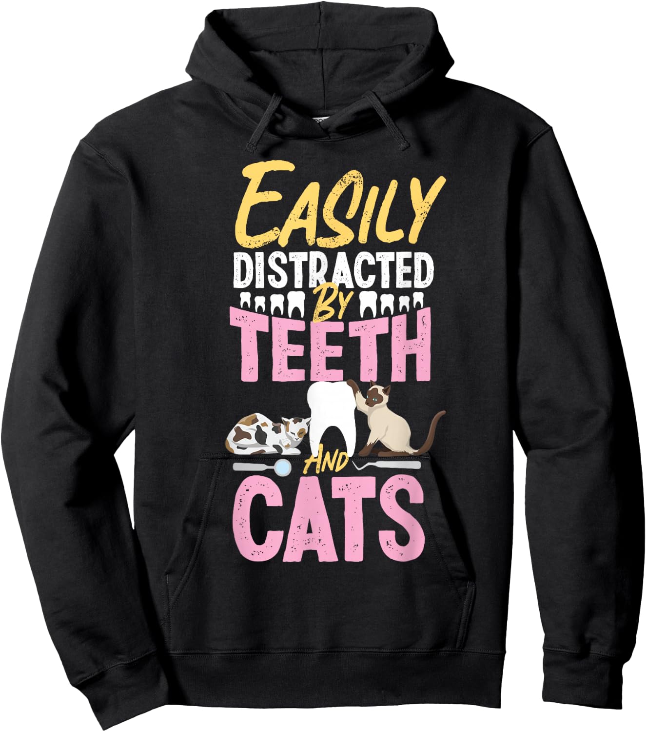 Dentist Dental Assistant Hygienist Cat Tooth Hoodie - Hoodie | Black
