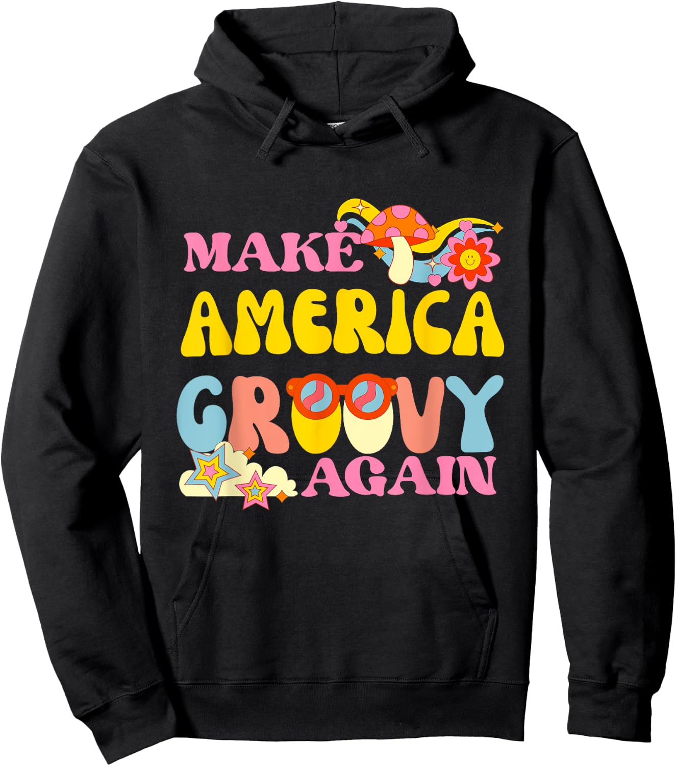 Make America Groovy Again 70s Retro Peace Flower Hippie Hoodie - Hoodie | Black