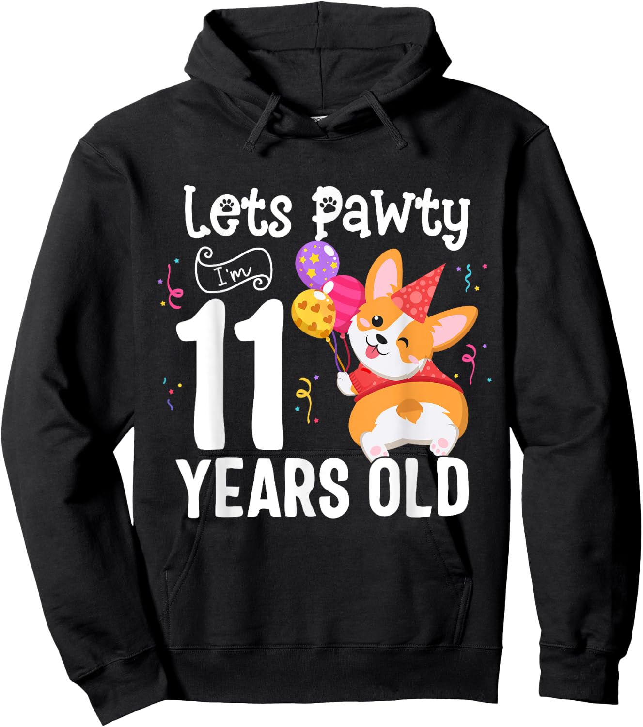 Lets Pawty I'm 11 Year Old Corgi Dog Lover 11th Birthday Kid Hoodie - Hoodie | Black