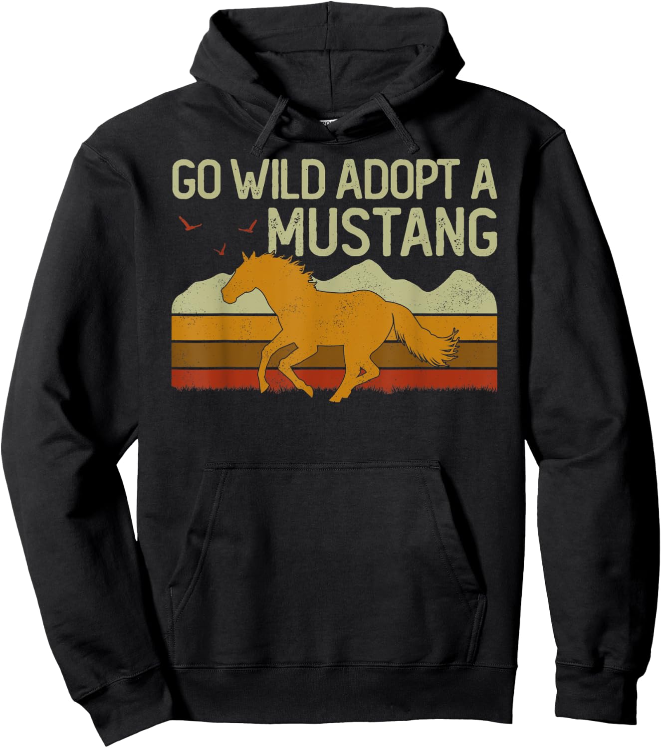 Vintage Sunset Horse Wild Mustang Go Wild Adopt A Mustang Hoodie - Hoodie | Black