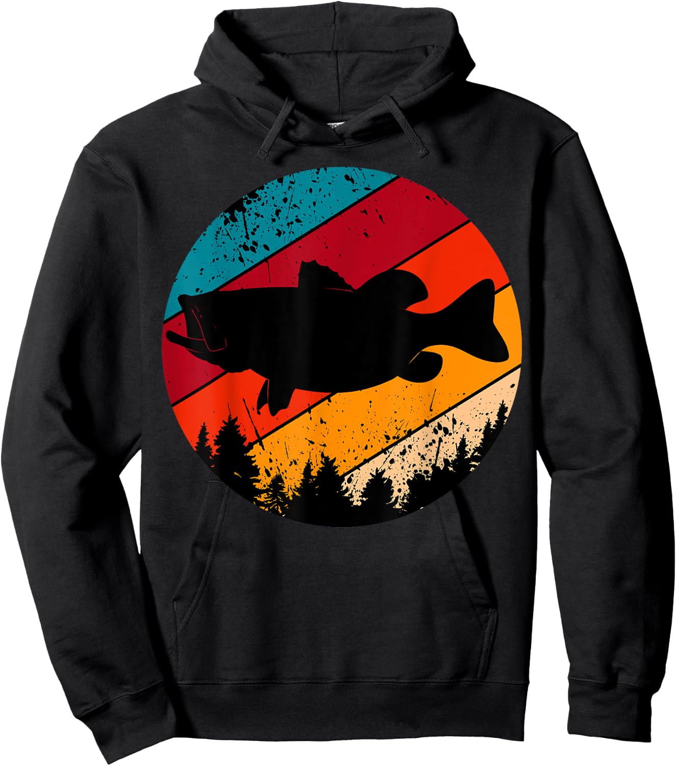 Bass Fishing Retro Vintage Forest Angling Fisherman Fish Hoodie - Hoodie | Black
