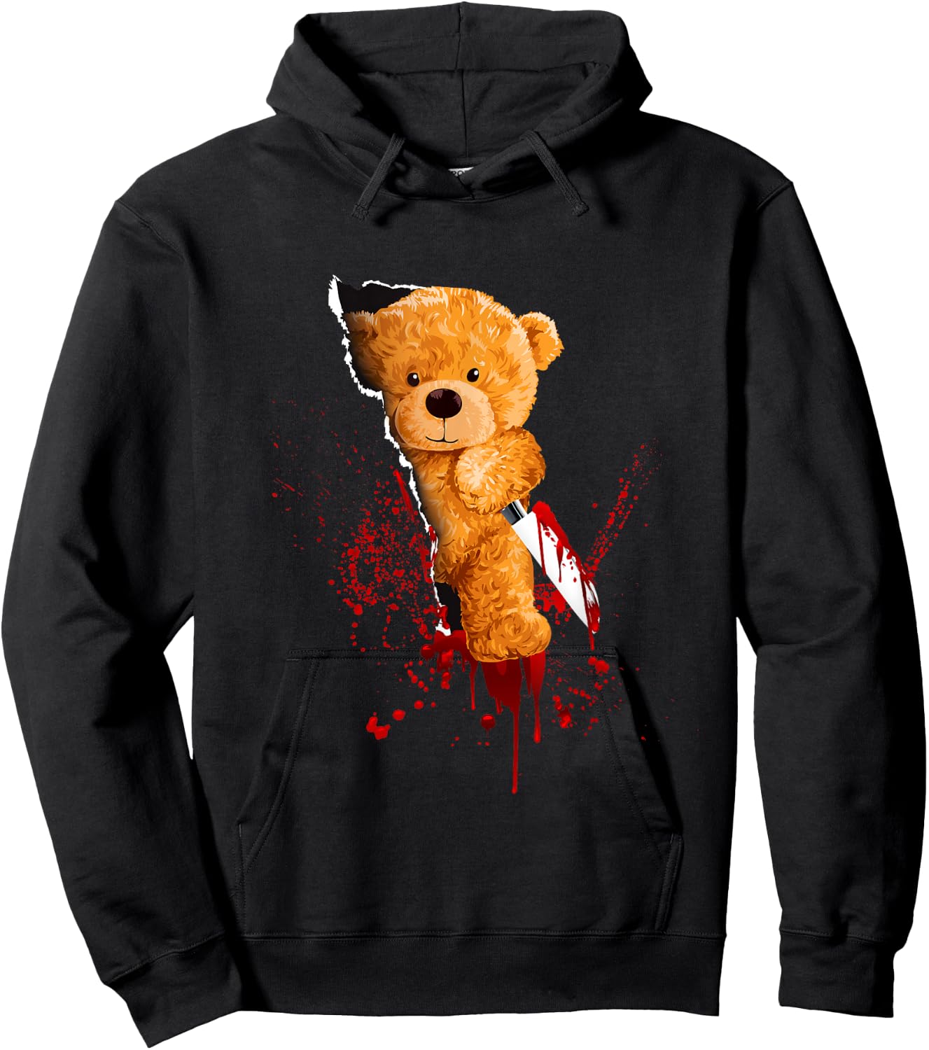 Horror Teddy Bear Cuts Through Fabric Halloween Blood Fun Hoodie - Hoodie | Black