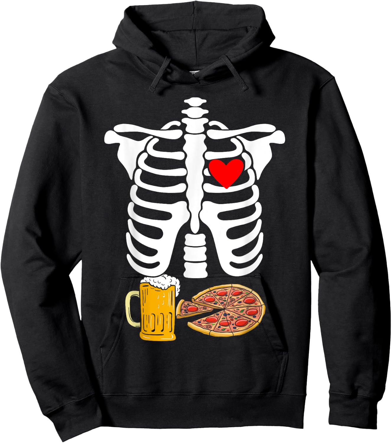 Rib Cage Skeleton X-Ray Drink Beer Pizza Halloween Costume Hoodie - Hoodie | Black